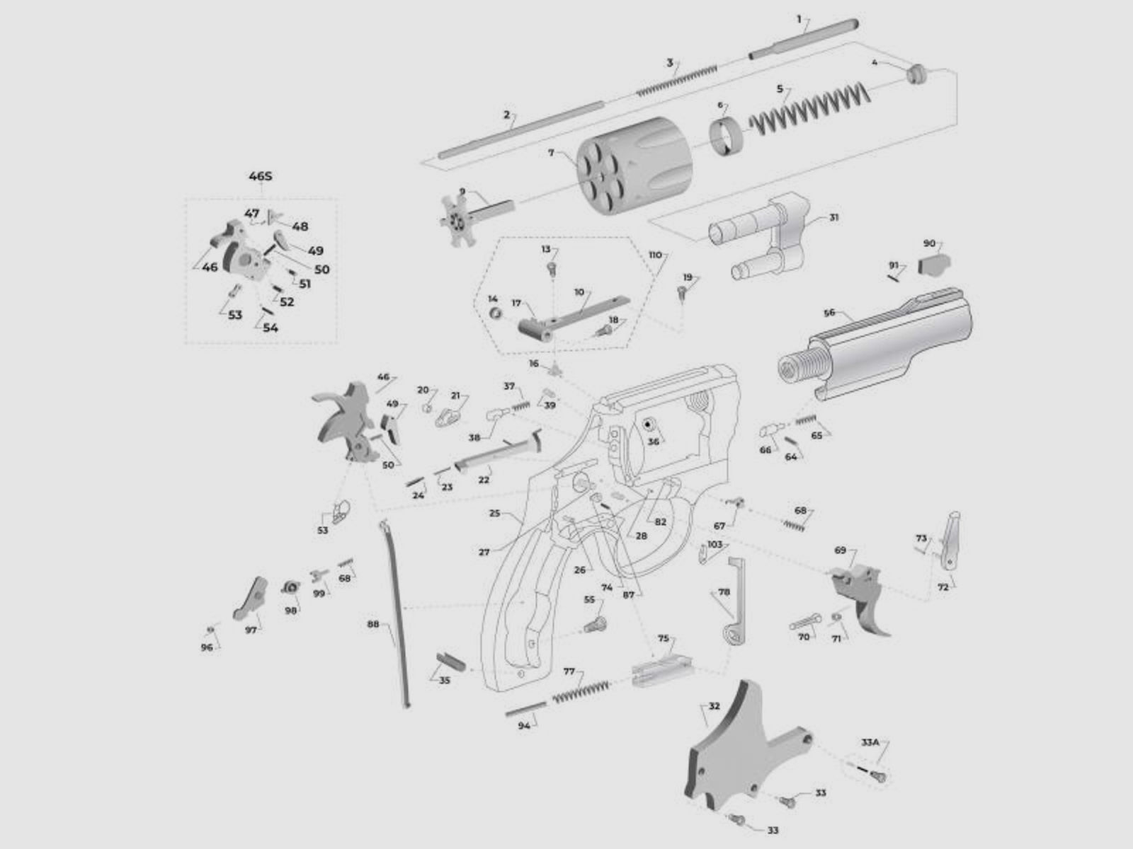 SMITH & WESSON Tuning/Ersatzteil f. Revolver Hahn Target MIM -.500' #46 N-Rahmen   -breiter Sporn
