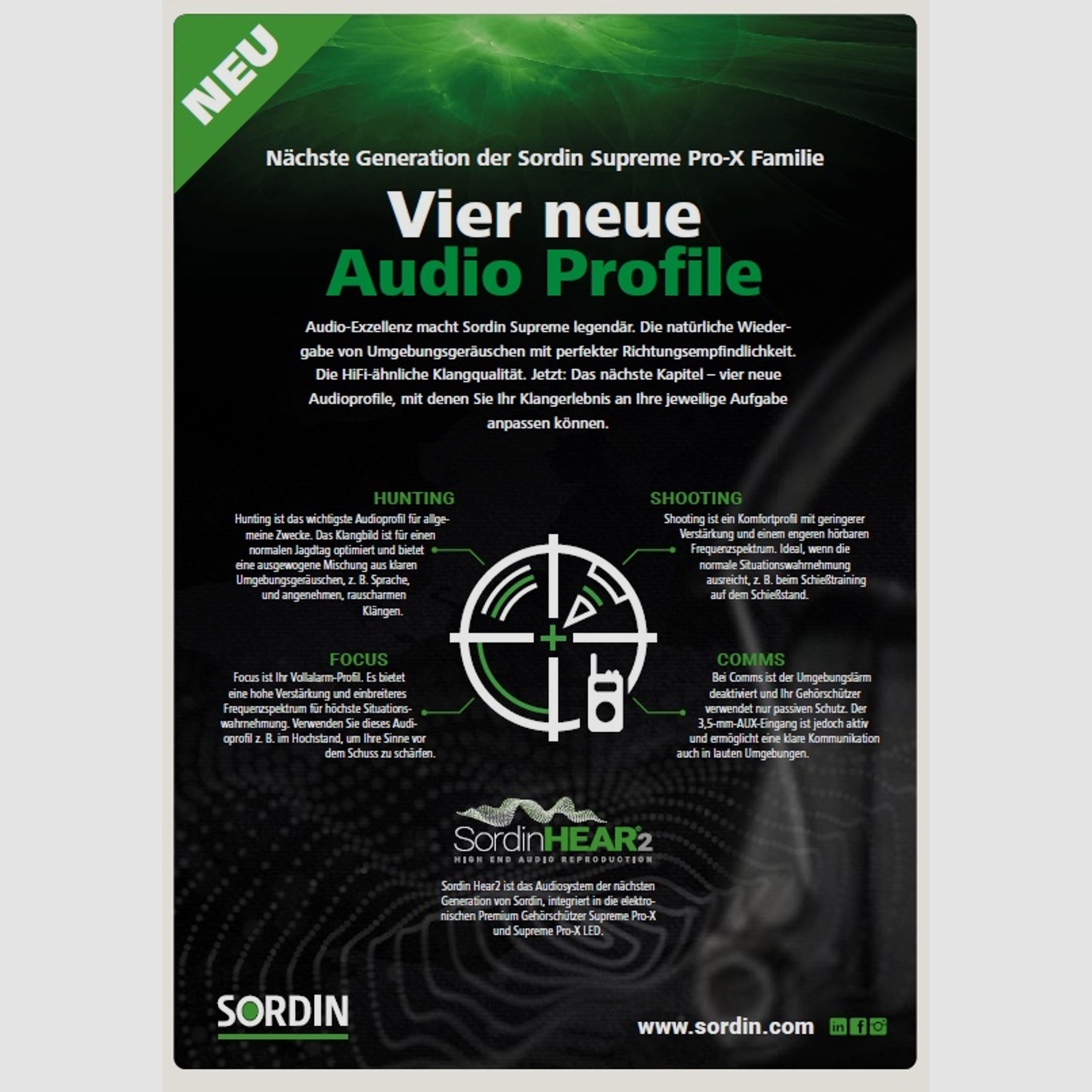 SORDIN Gehörschutz Supreme Pro X - grün/Leder 25dB - aktiv und flach