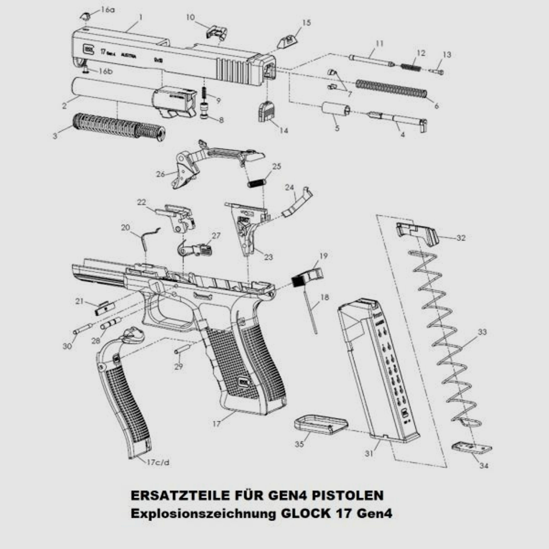 GLOCK Tuning/Ersatzteil f. Pistole Druckbolzen komplett #11-13 f. 20,21,29,30,40,41