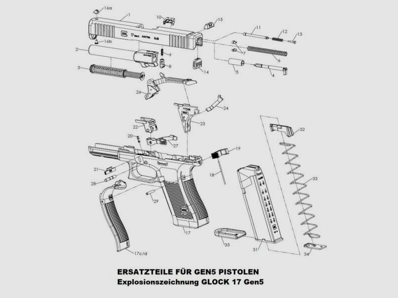 GLOCK Tuning/Ersatzteil f. Pistole Druckbolzen komplett #11-13 f. 17,19,26,34,19X,45 u.a.