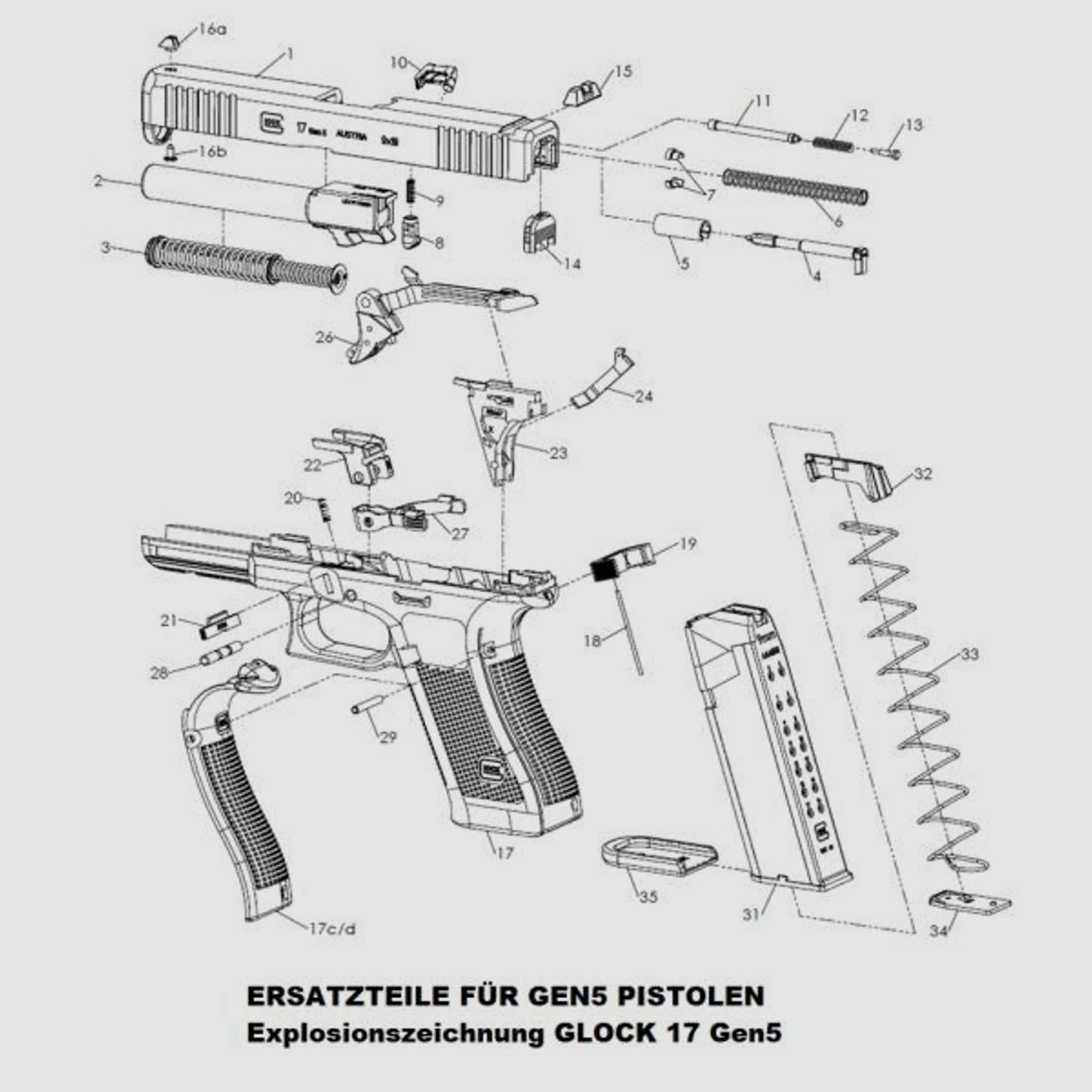 GLOCK Tuning/Ersatzteil f. Pistole Schlittenfanghebel #27 AMBI f. 17,19,26 u.a. Gen5, 19X,45