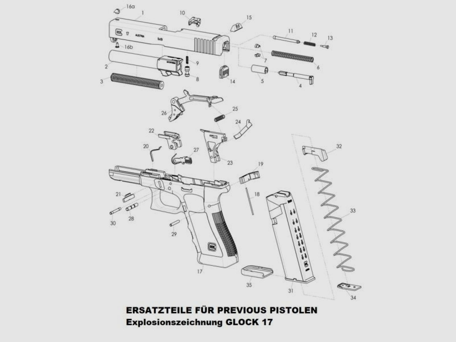 GLOCK Tuning/Ersatzteil f. Pistole Schlittenfanghebel lang Gen3/4 10mm/.45 exkl. 36,41,30S