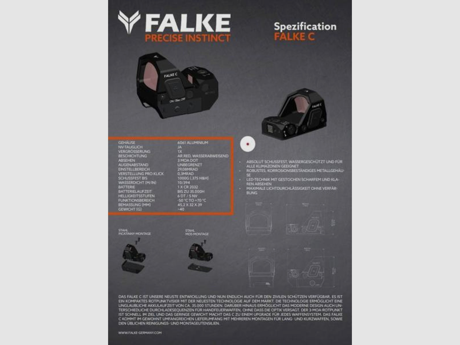 FALKE Optik Leuchtpunktvisier Falke C -ReflexSight 3 MOA