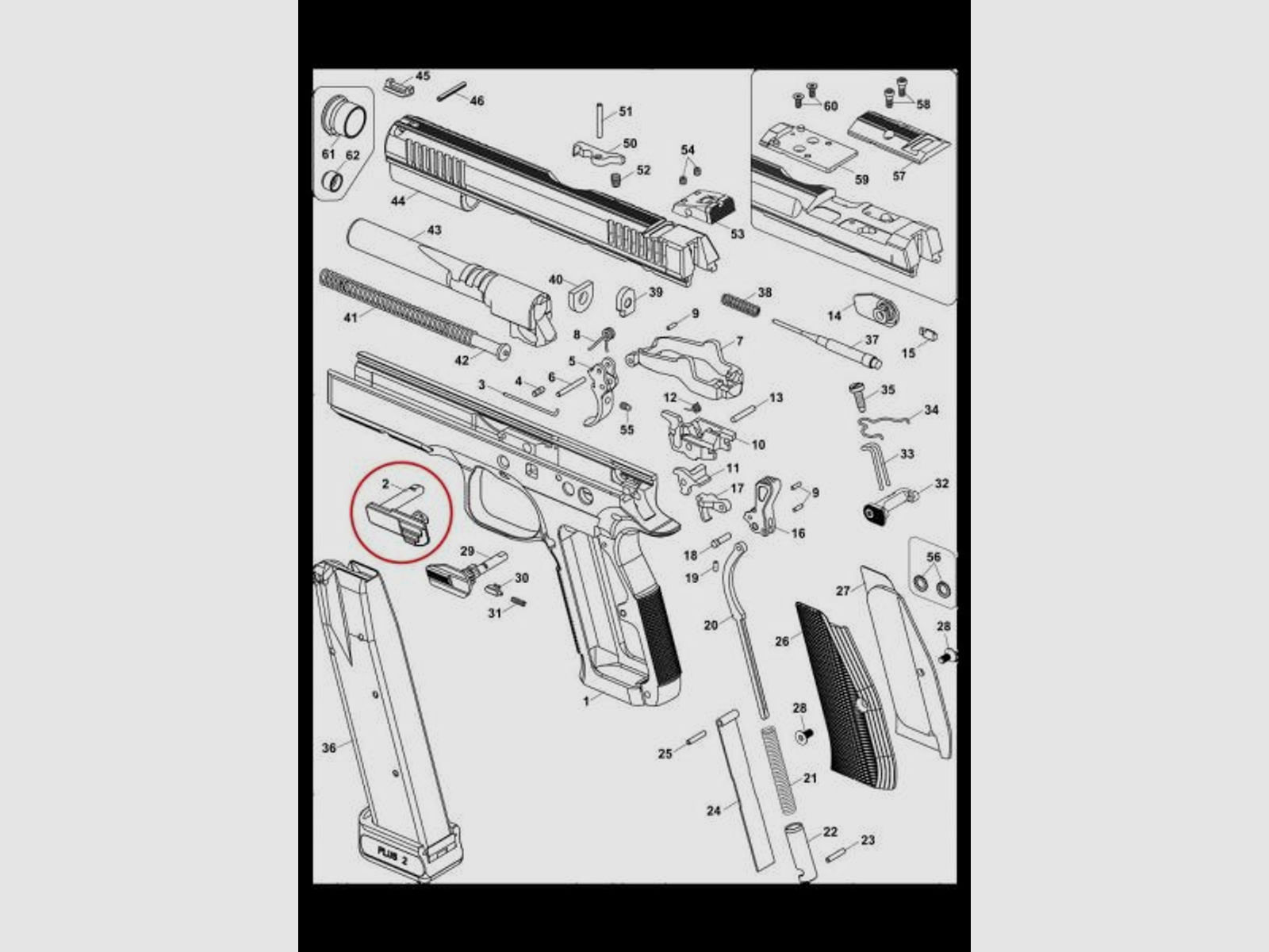 CZ BRNO Tuning/Ersatzteil f. Pistole Schlittenfanghebel Shadow2 verlängert, brüniert