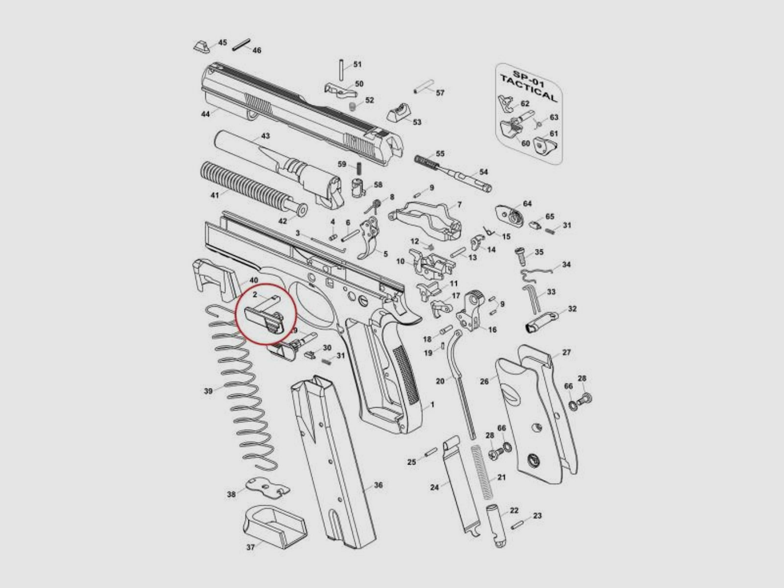 CZ BRNO Tuning/Ersatzteil f. Pistole Schlittenfanghebel CZ75/SP01 verlängert, brüniert