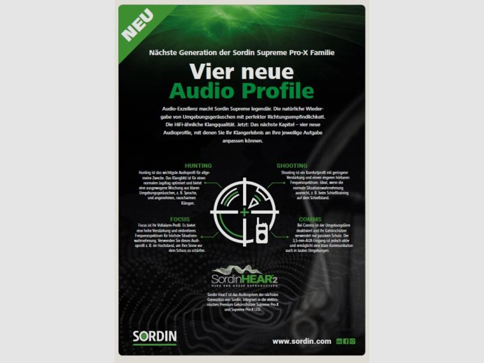 SORDIN Gehörschutz Supreme Pro X LED -schwarz/Gel 25dB - aktiv und flach