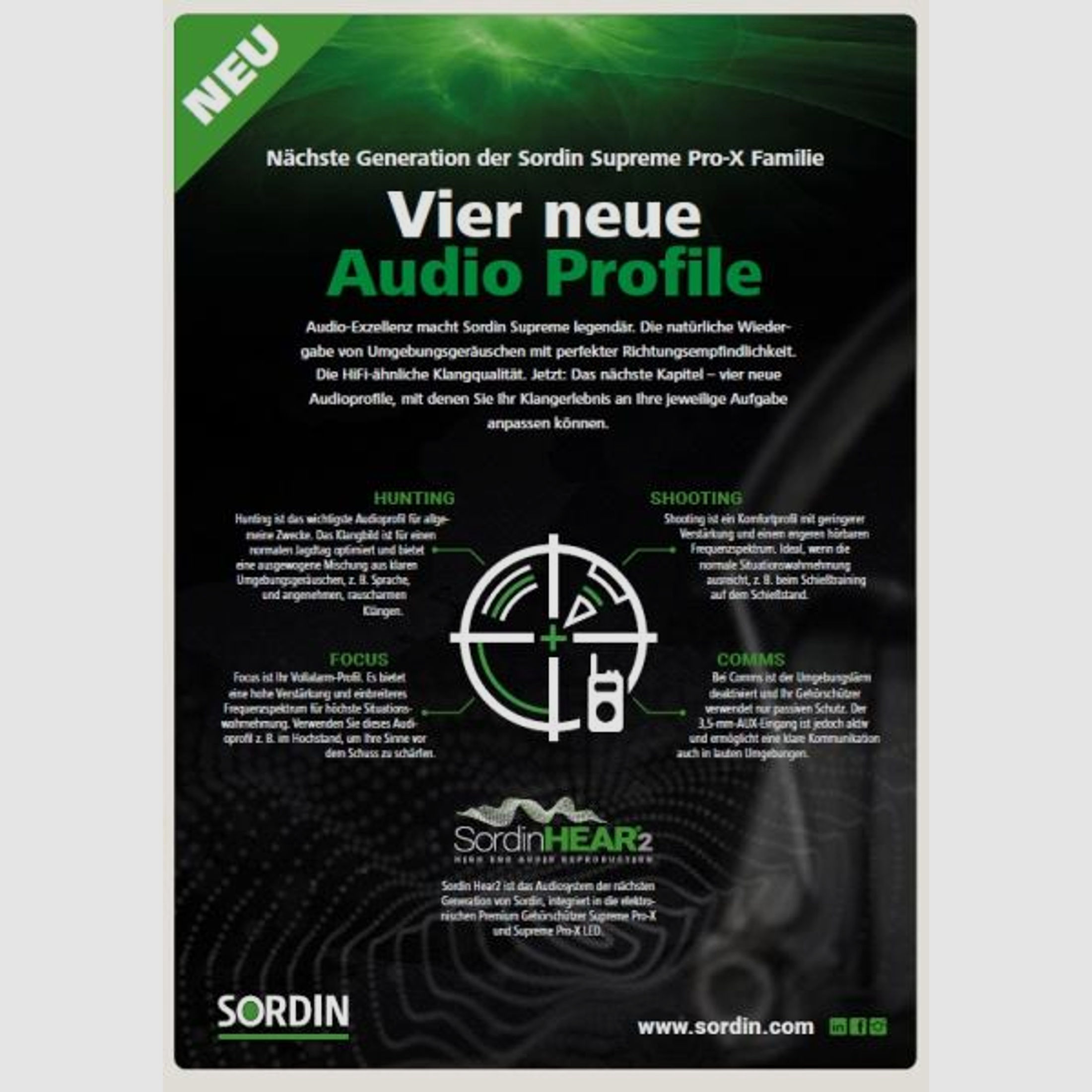 SORDIN Gehörschutz Supreme Pro X - schwarz/Leder 25dB - aktiv und flach