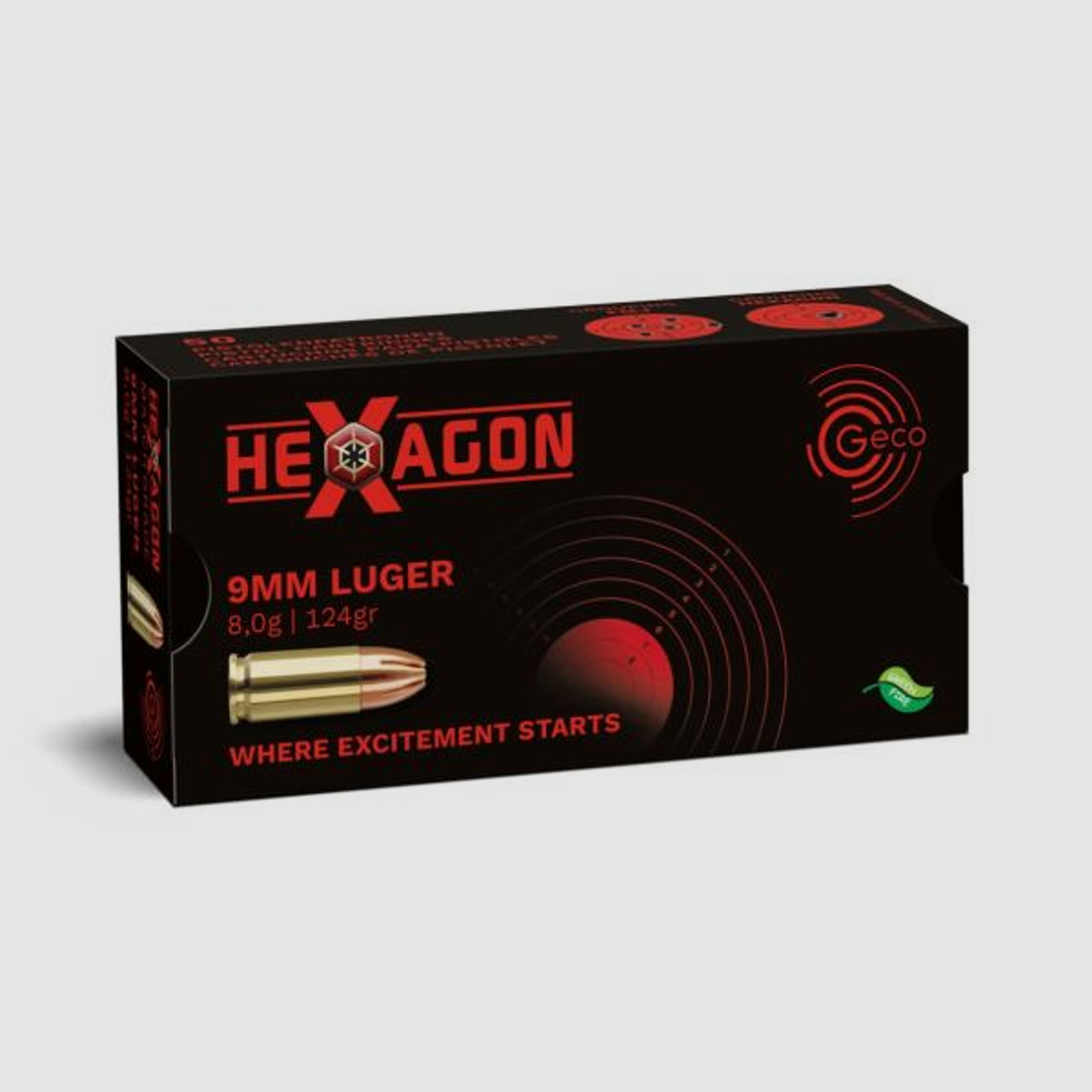 GECO Pistolenmunition 9mmLuger HEXAGON 50 Stk  124grs/8,0g