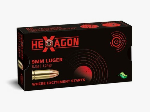 GECO Pistolenmunition 9mmLuger HEXAGON 50 Stk  124grs/8,0g