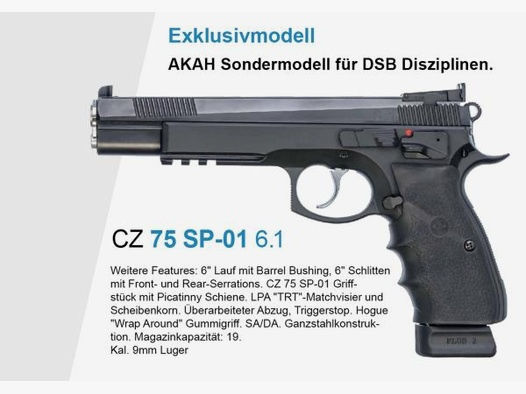 CZ BRNO Pistole Mod. CZ75 SP-01 6.1 -6' 9mmLuger  DSB AKAH Exklusiv