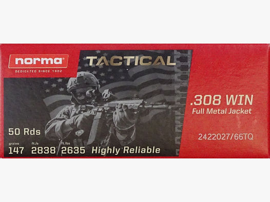 Norma Tactical .308win FMJ 147grs - 50 Schuss