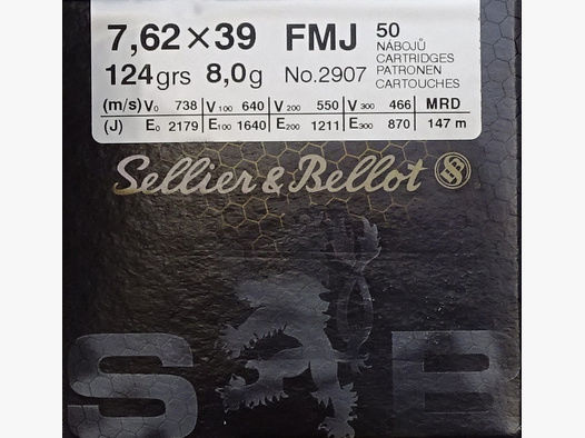 Sellier&Bellot 7,62x39 FMJ 124gr - 50 Schuss