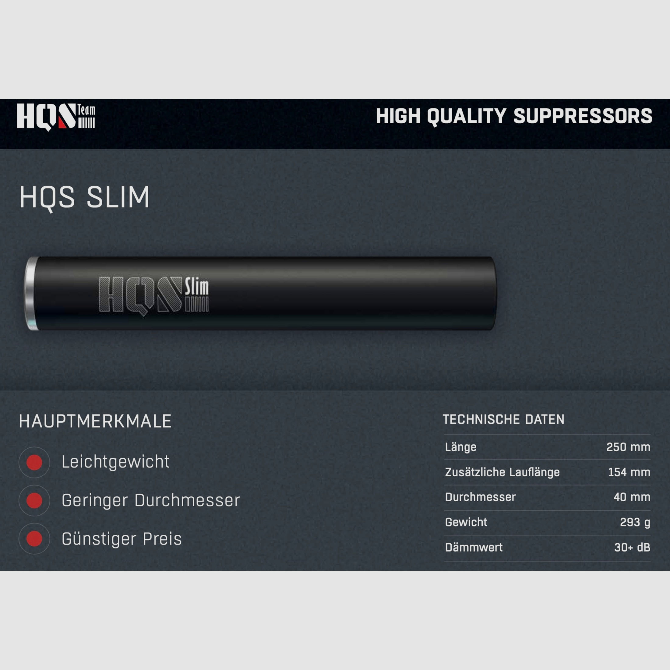 HQS Schalldämpfer SLIM Kaliber max. 7,62mm/.30 inklusive Adapter