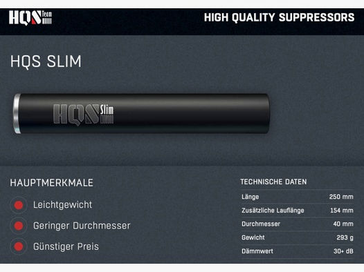 HQS Schalldämpfer SLIM Kaliber max. 7,62mm/.30 inklusive Adapter Over Barrel