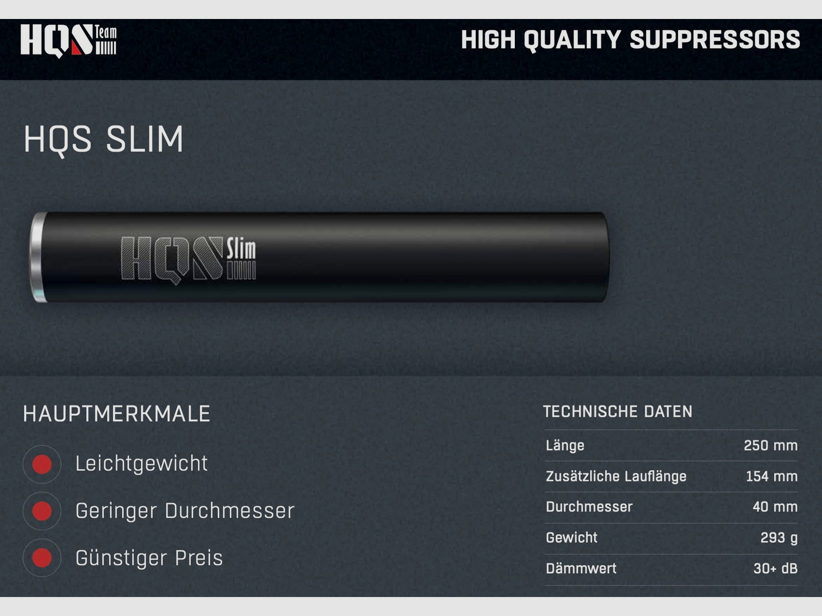 HQS Schalldämpfer SLIM Kaliber max. 7,62mm/.30 inklusive Adapter Over Barrel