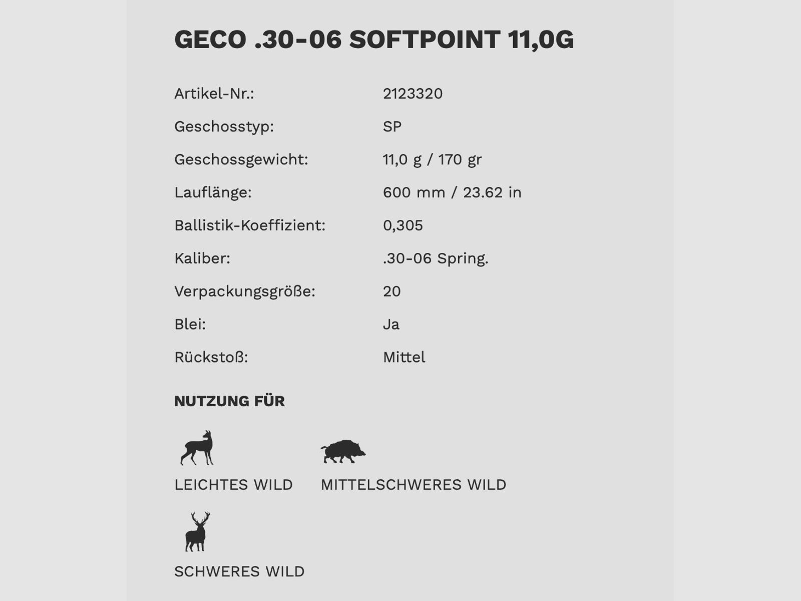 Geco Softpoint .30-06 TM 11,0 g 170 gr Büchsenpatronen 20 Stück
