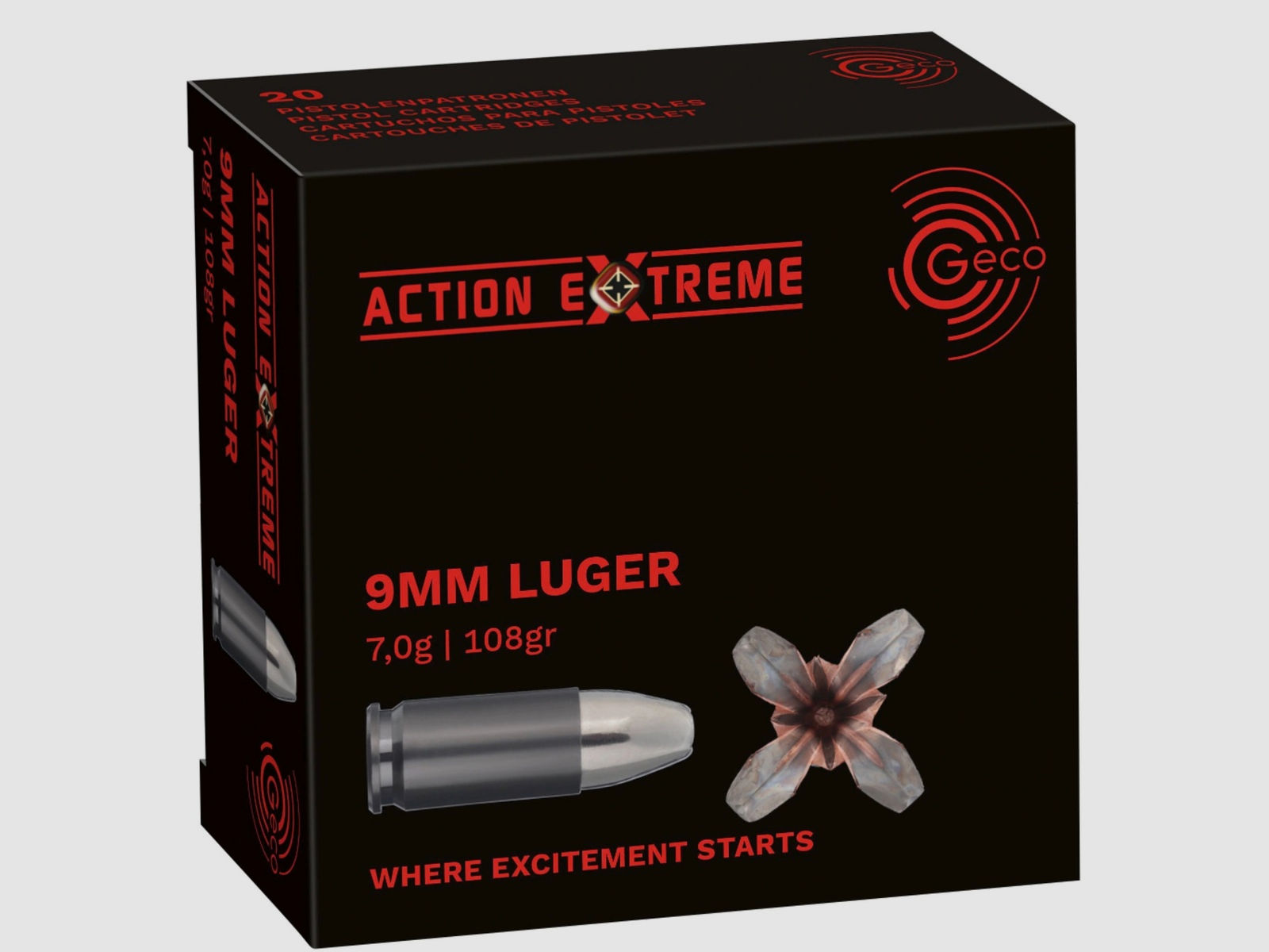 Geco 2408123 9 mm Luger Action Extreme 7,0g 108grs. Bleifrei Kurzwaffenmunition