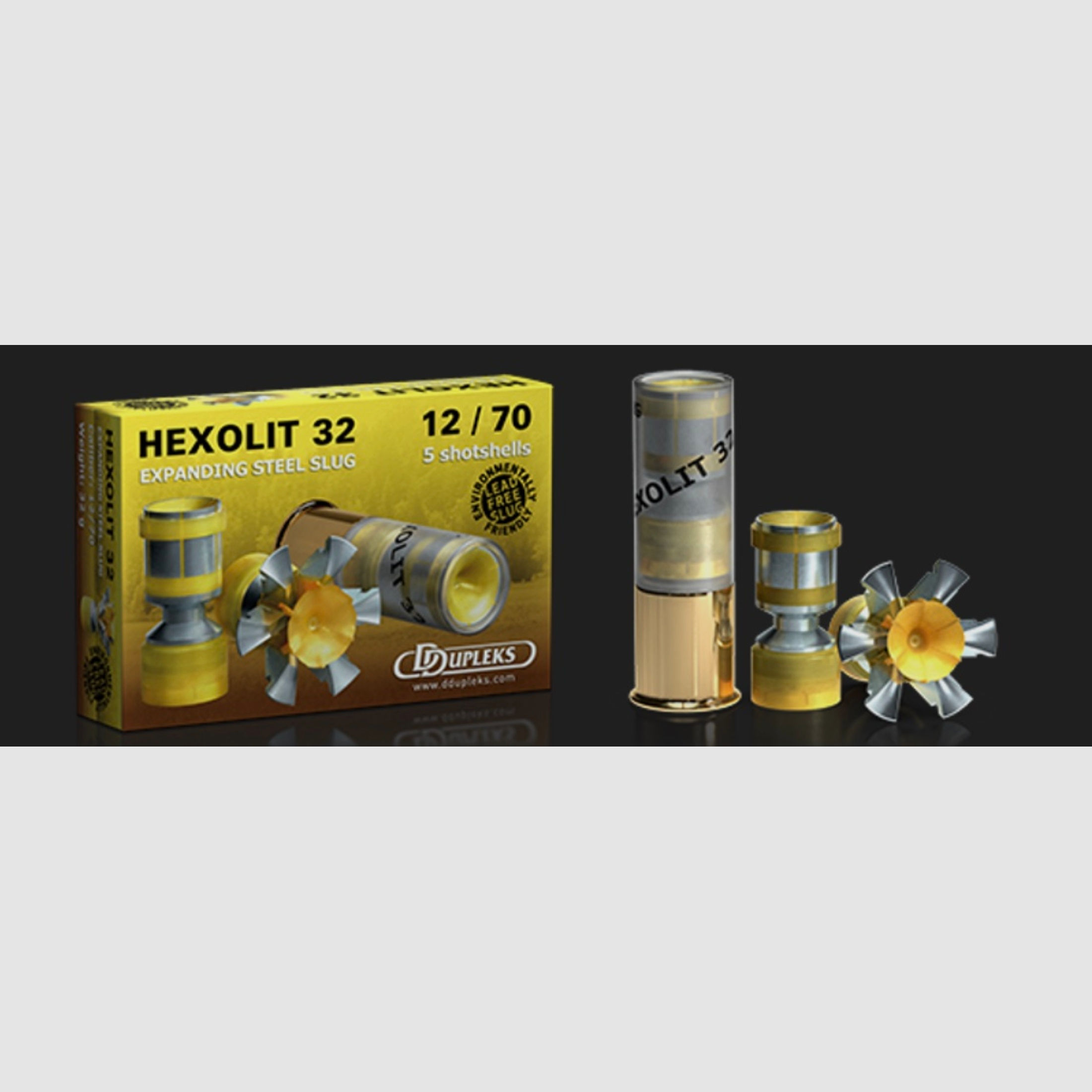 DDupleks Hexolit 32 01-01260 12/70 32g Expanding Steel Slug Flintenlaufgeschoss Bleifrei 5 Stk.