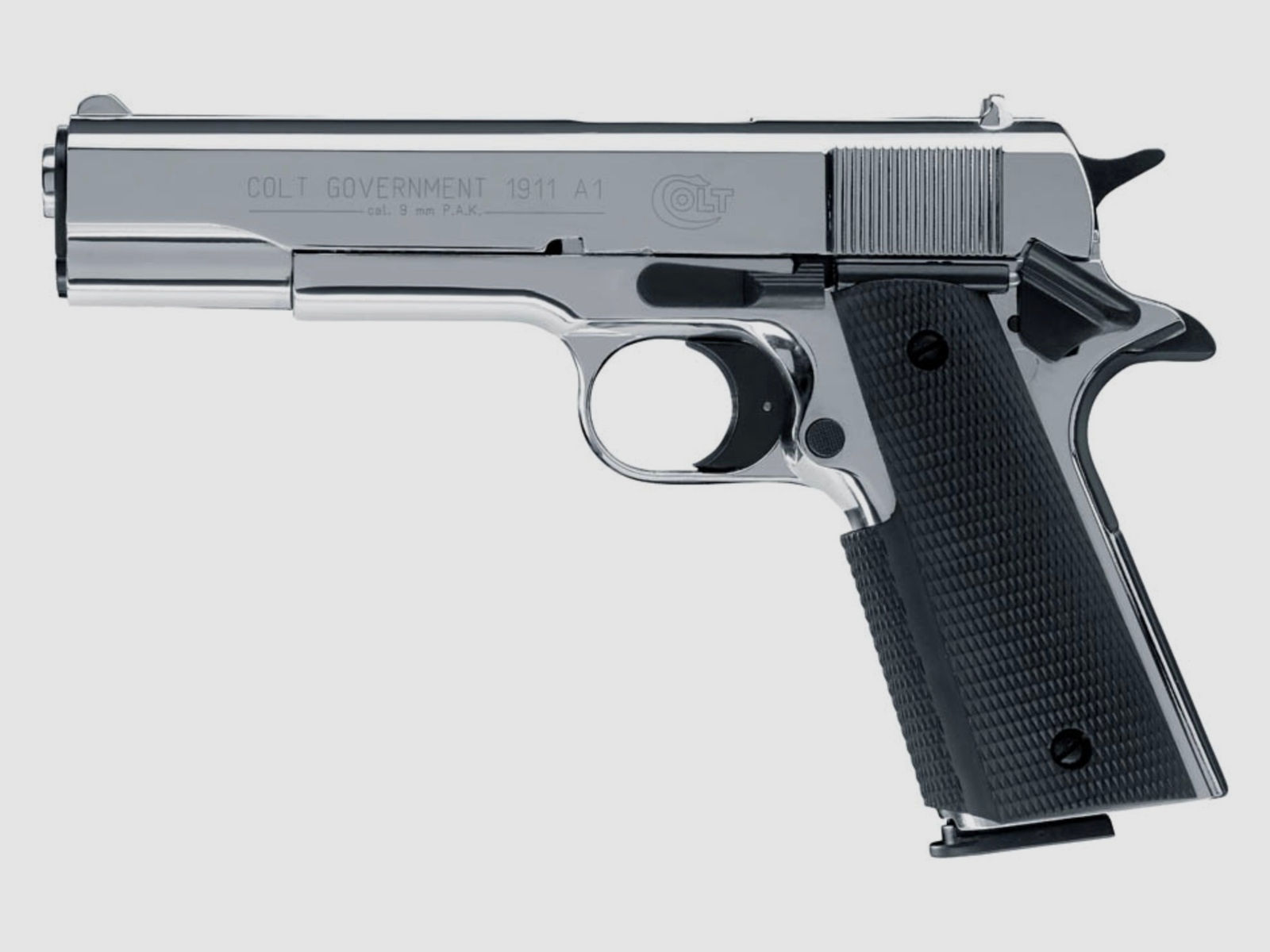 Umarex 317.02.38 Colt Government 1911 A1 9 mm P.A.K. Polished Chrome Pyro