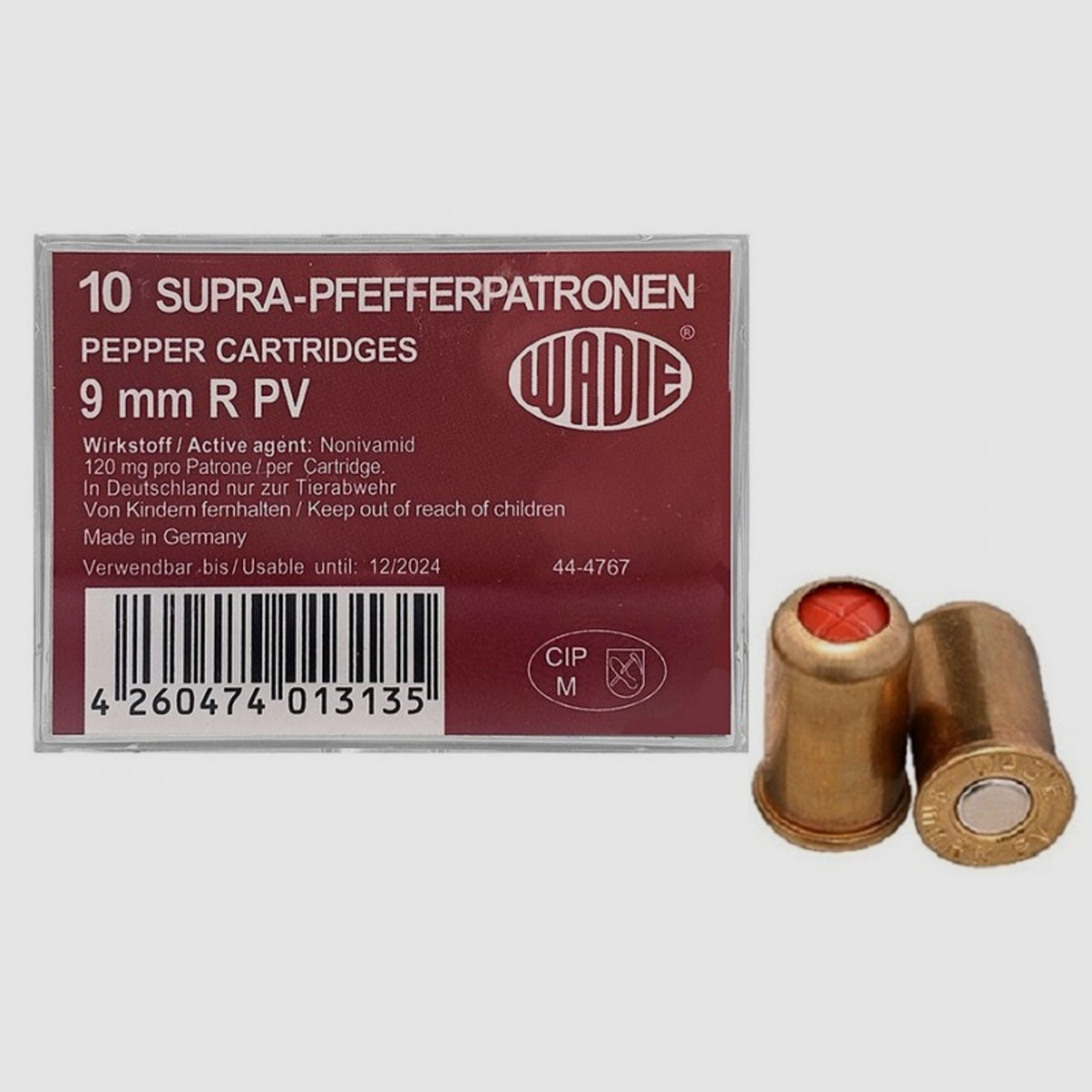 Wadie Pfefferpatronen Supra im Kaliber 9mm R PV für alle Schreckschuss - Revolver, 10 Stk