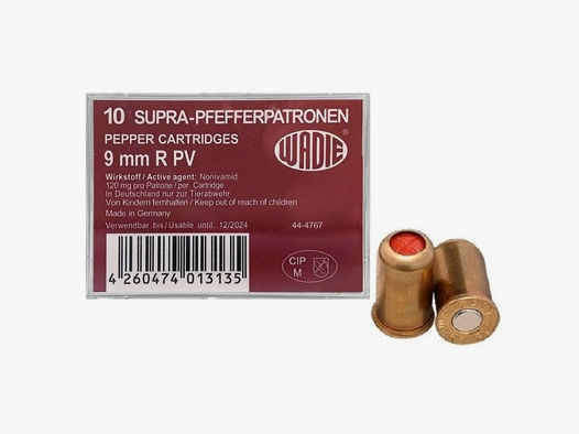 Wadie Pfefferpatronen Supra im Kaliber 9mm R PV für alle Schreckschuss - Revolver, 10 Stk