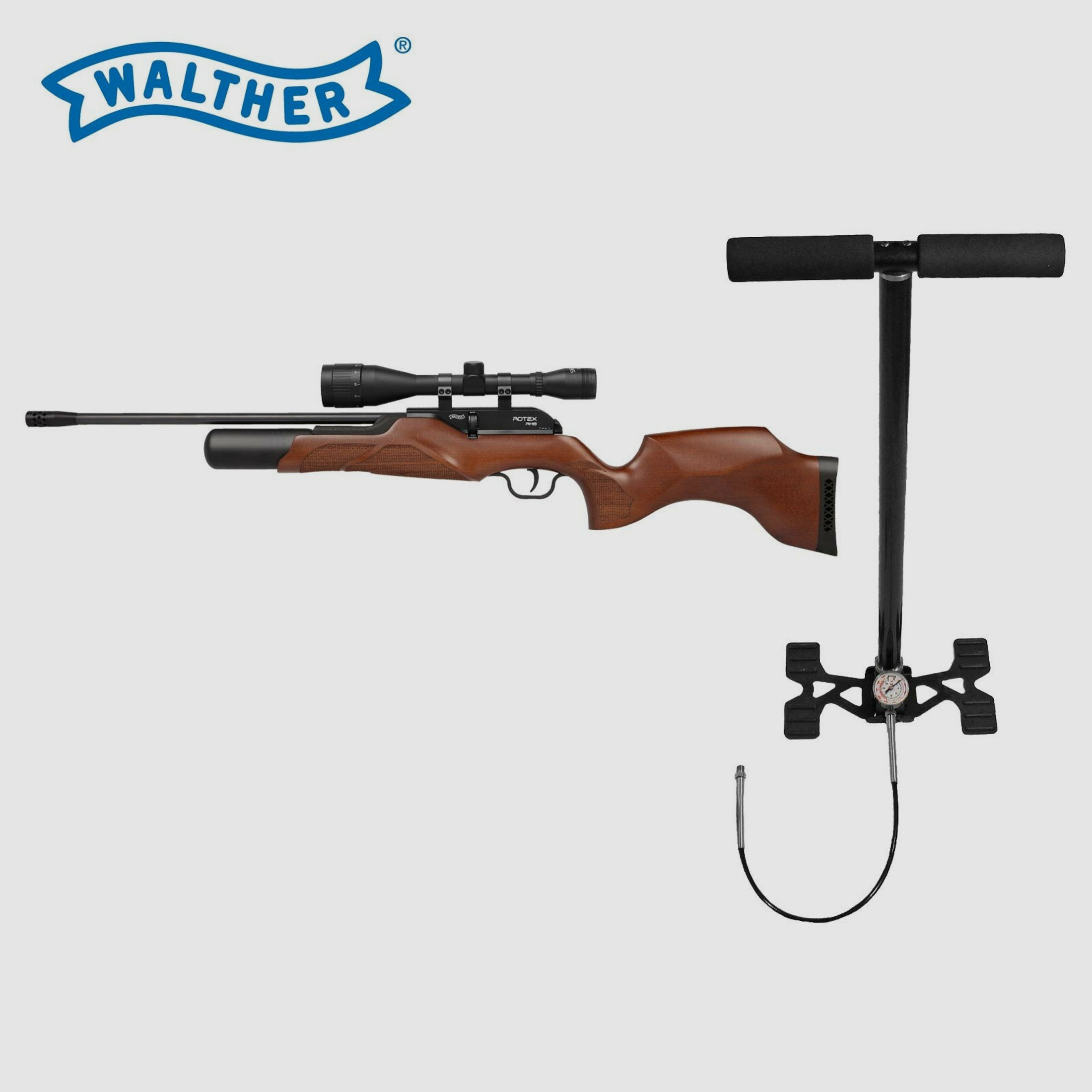 SET Walther Rotex - Pressluftgewehr 4,5 mm mit Walther Zielfernrohr 6x42 (P18) + Pressluftpumpe