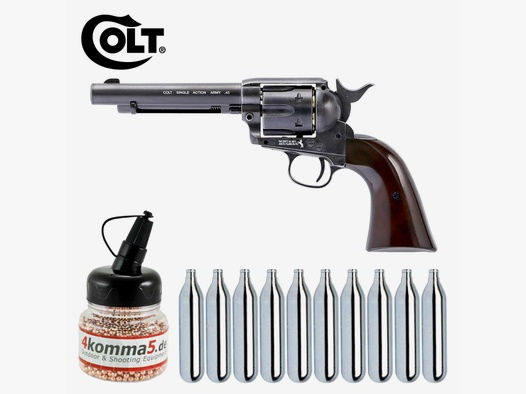 Komplettset Colt Single Action Army® 45 antik Co2-Revolver Kaliber 4,5 mm BB (P18) + 10 Co2-Kapseln + 1500 Stahl-BB's 4komma5