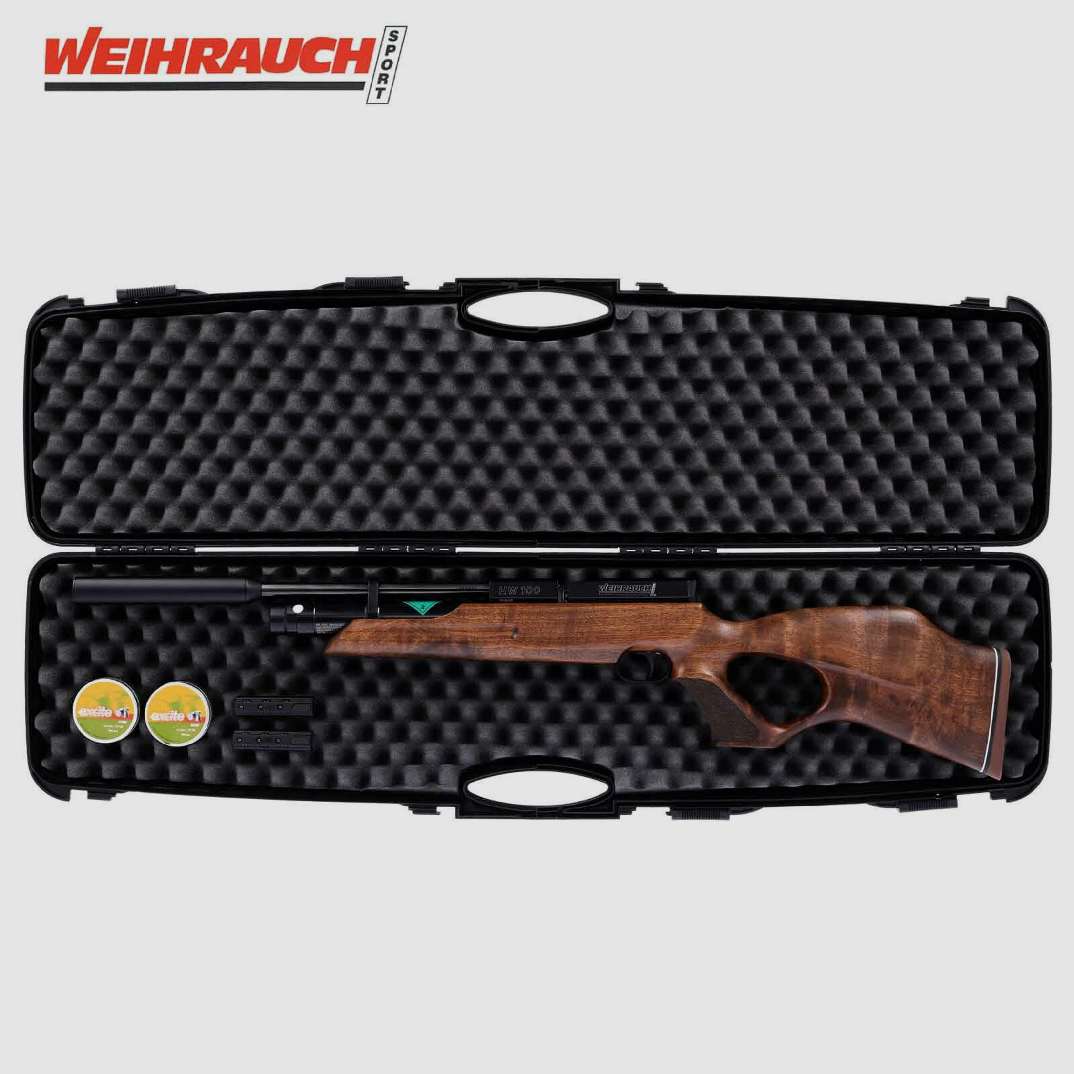 SET Weihrauch HW 100 TK Pressluftgewehr mit Schalldämpfer 4,5 mm (P18) + Koffer inklusive 2 Zahlenschlösser + 1000 Umarex Mosquito Diabolos