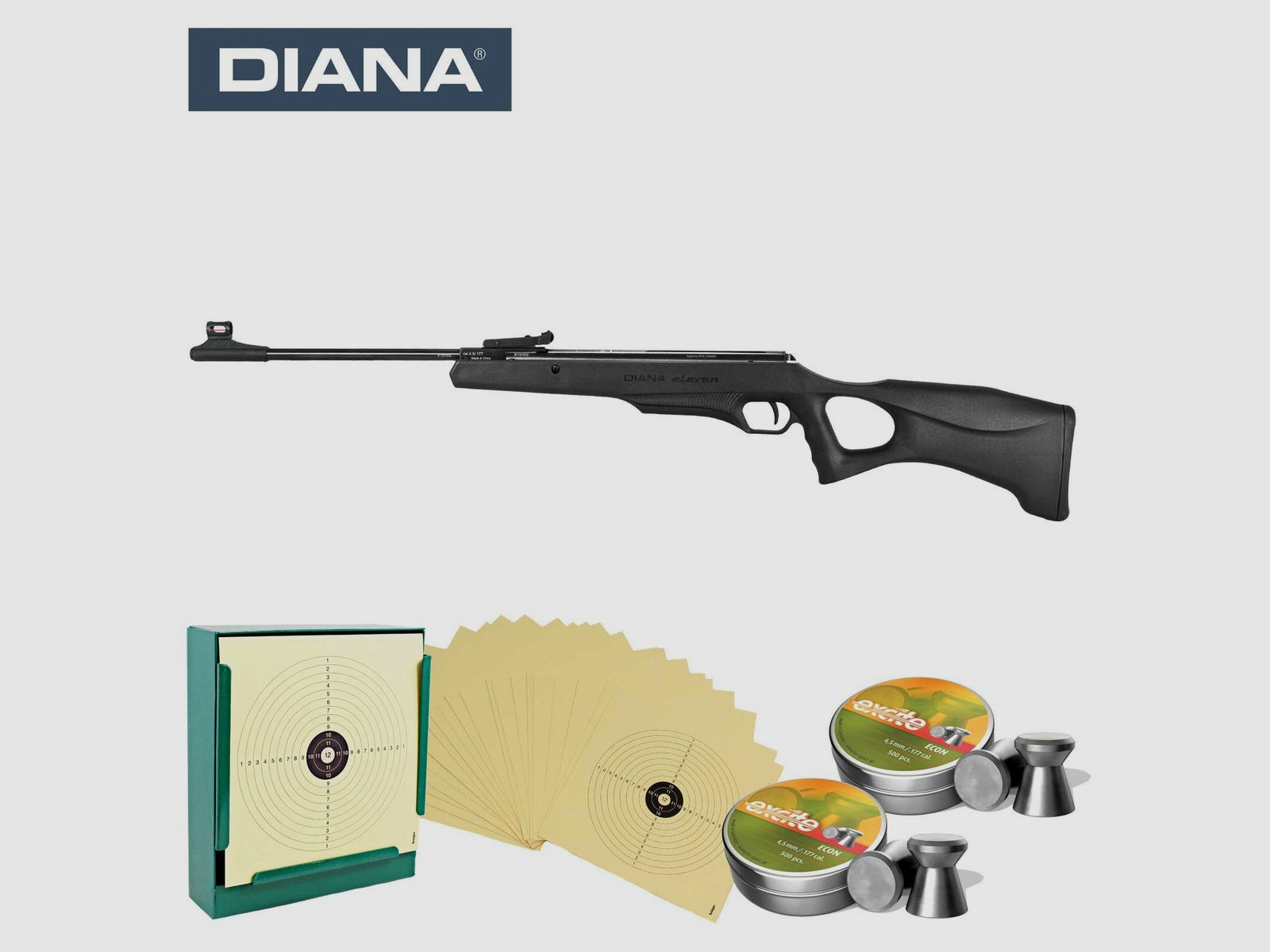 SET Knicklauf Luftgewehr Diana Eleven - 4,5 mm Diabolo (P18) + 1000 Diabolos + 100 Scheiben + Kugelfang
