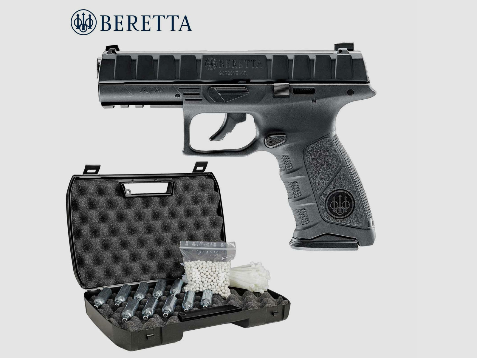 Komplettset Beretta APX Softair-Co2-Pistole Kaliber 6 mm BB Blowback (P18)