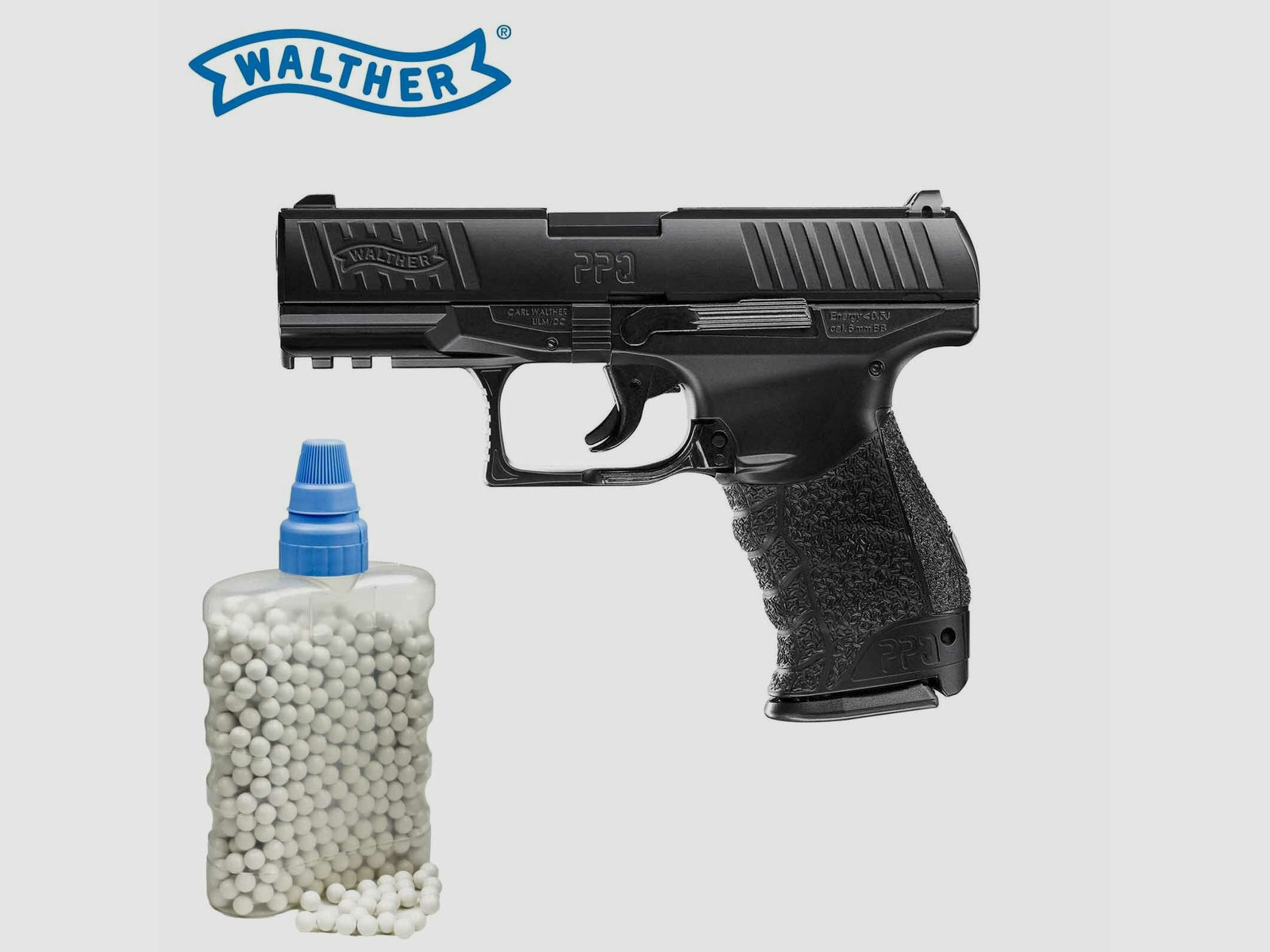 SET Walther PPQ Metallschlitten Schwarz Federdruck Softair-Pistole 6 mm BB (P14) + 800 BB