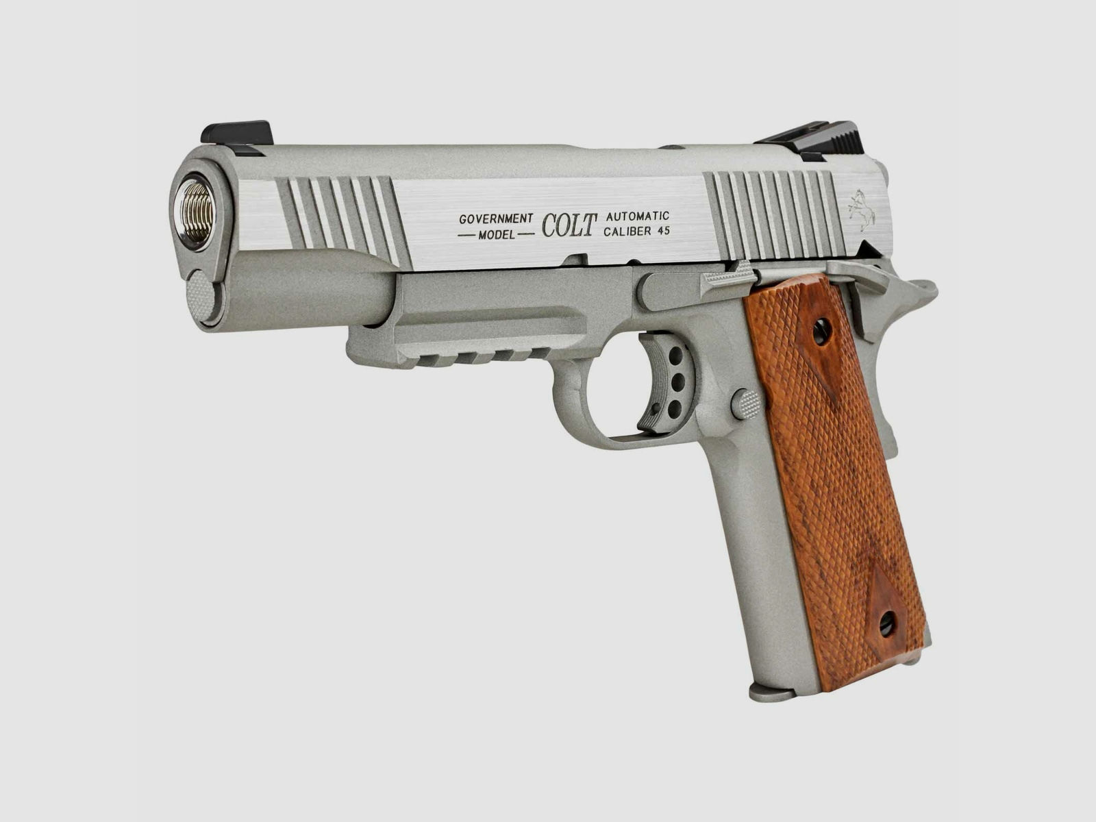 Colt 1911 Railgun Stainless Vollmetall Softair-Co2-Pistole Kaliber 6 mm BB Blowback (P18)