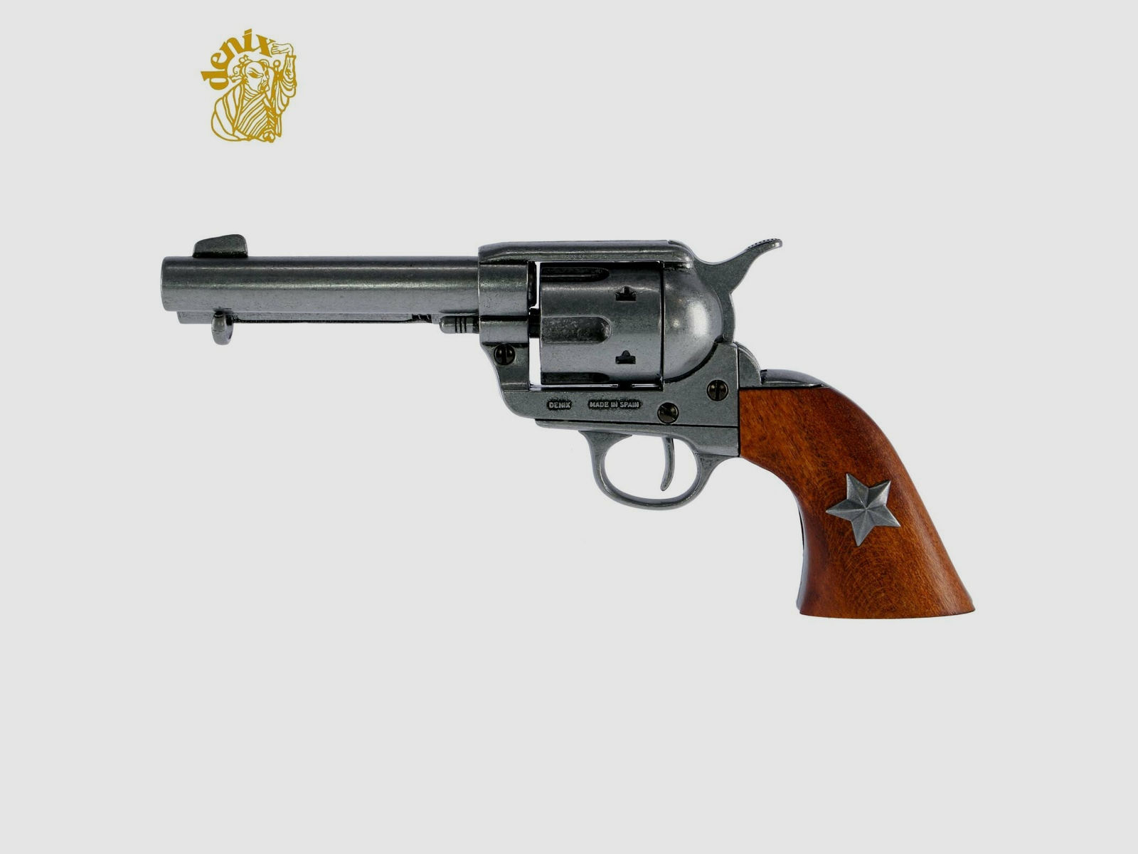 Denix Dekomodell 45er Colt Peacemaker 4,75" Lauf - Braun mit Sterngravur