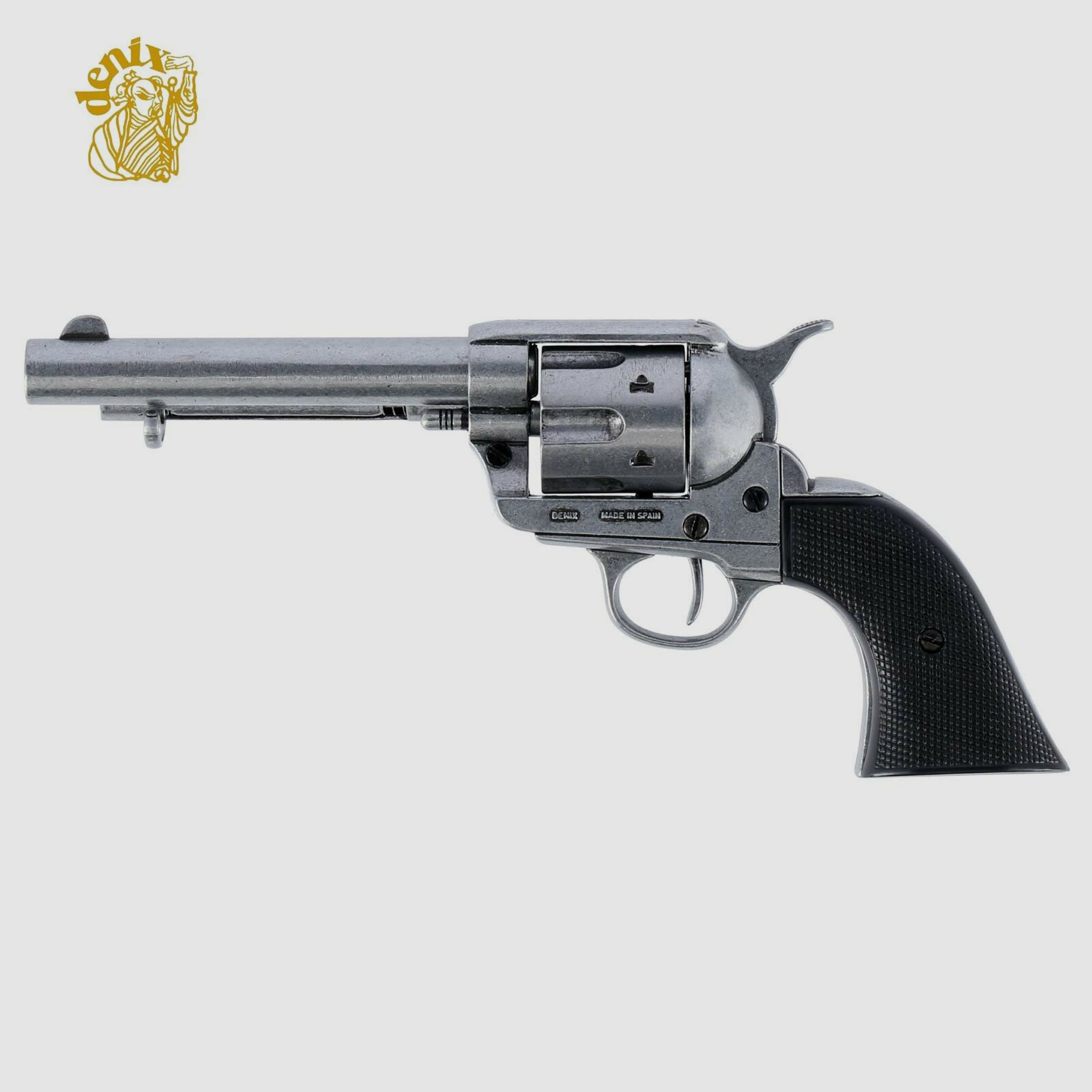Denix Dekomodell 45er Colt Peacemaker 5,5" Lauf - Silber - Schwarze Griffschalen