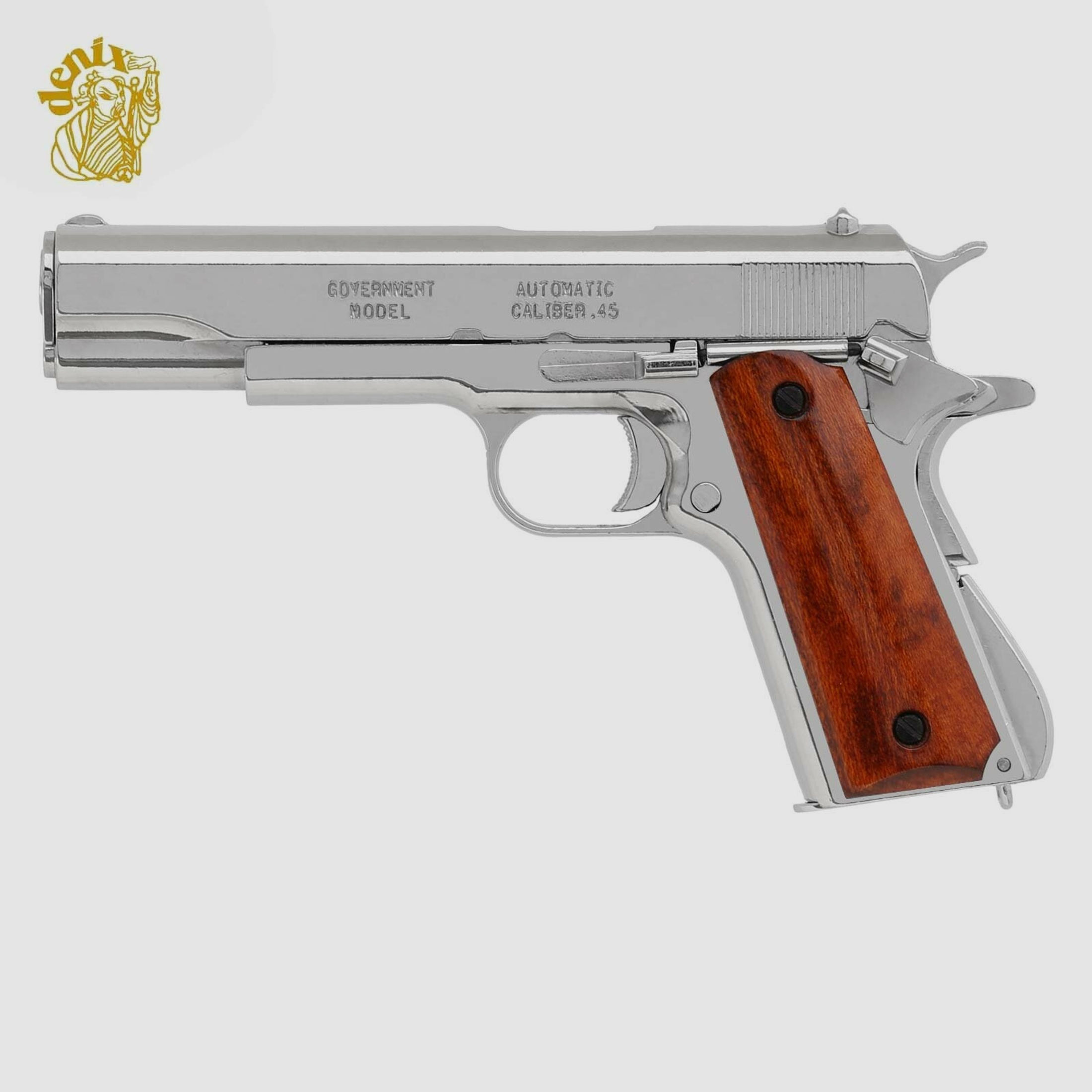 Denix Dekomodell 45er Colt Government M1911A1 Automatik Vernickelt - Holzgriffschalen