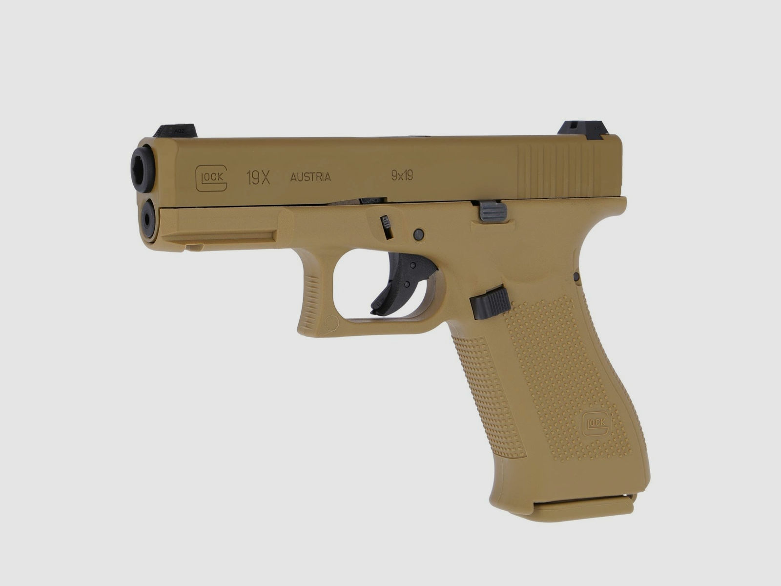 Komplettset Glock 19X Softair-Pistole Coyote Kaliber 6 mm BB  Gas Blowback (P18)