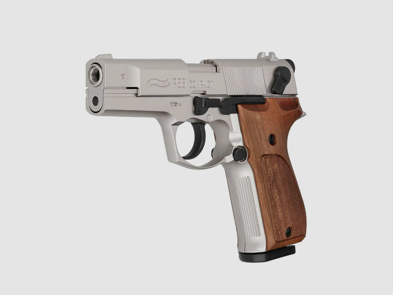 Walther P88 Schreckschuss Pistole Nickel Holzgrifschalen 9 mm P.A.K. (P18)