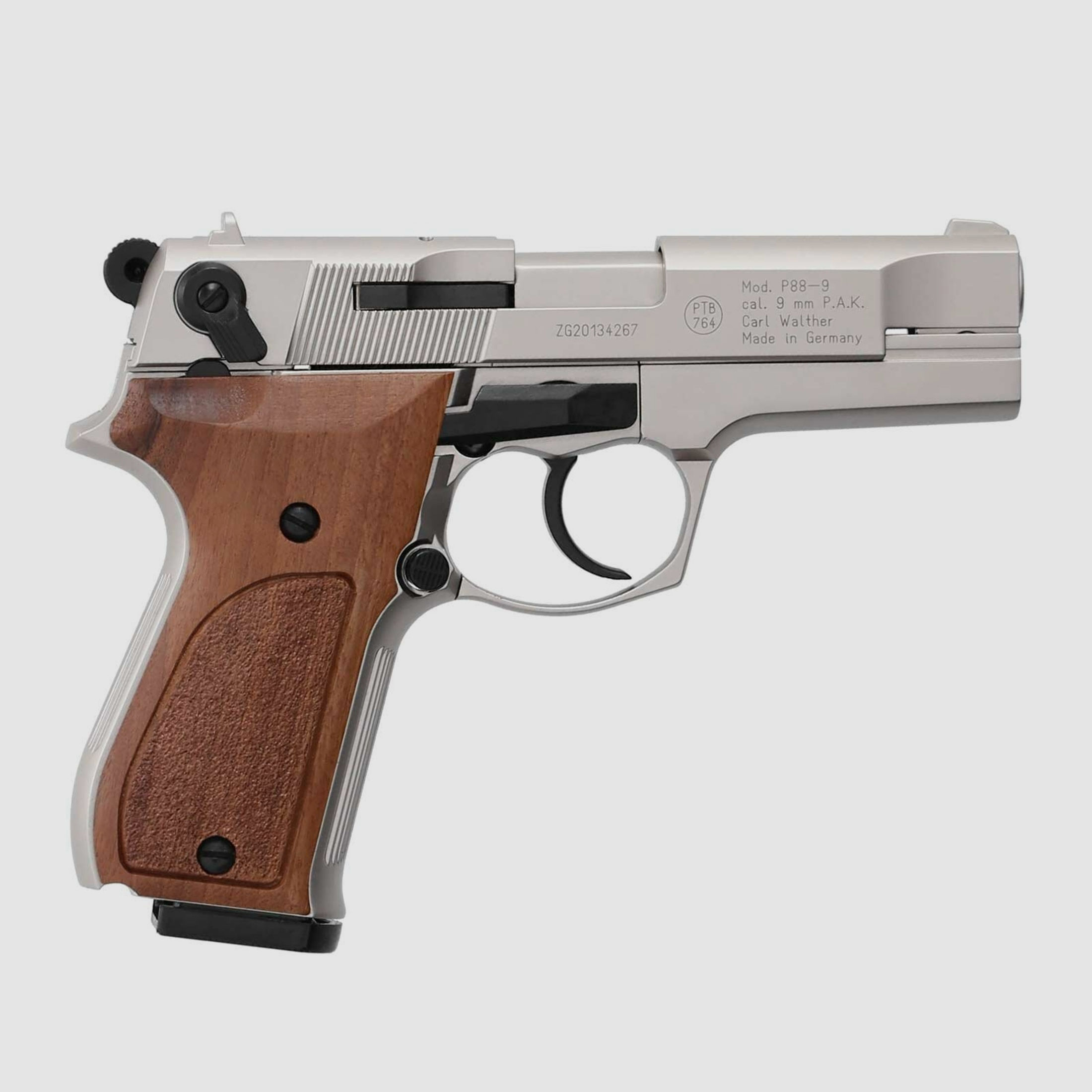 SET Walther P88 Schreckschuss Pistole Nickel 9 mm P.A.K. (P18) + 50 Platzpatronen 9 mm P.A.K.