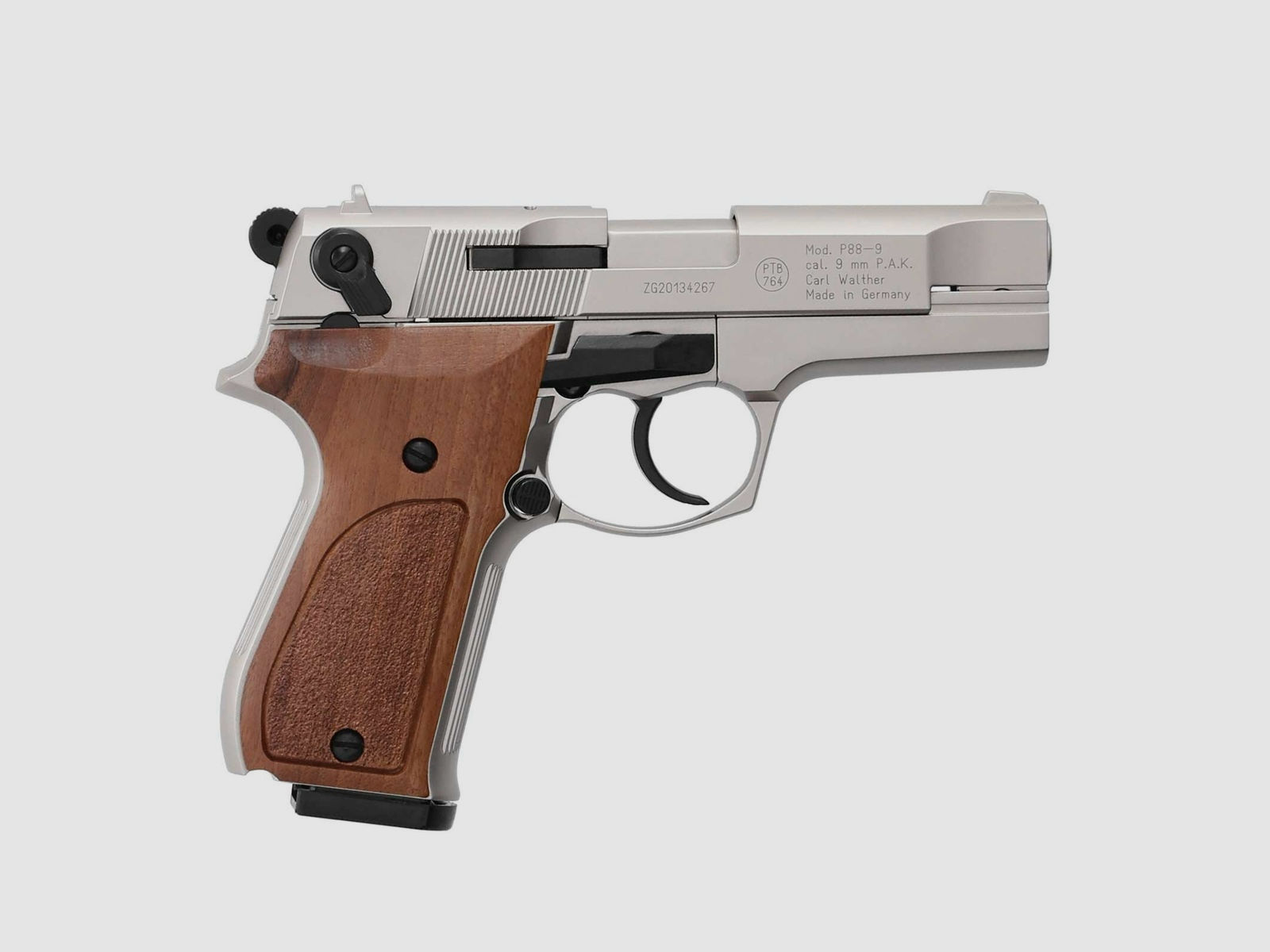 SET Walther P88 Schreckschuss Pistole Nickel 9 mm P.A.K. (P18) + 50 Platzpatronen 9 mm P.A.K.