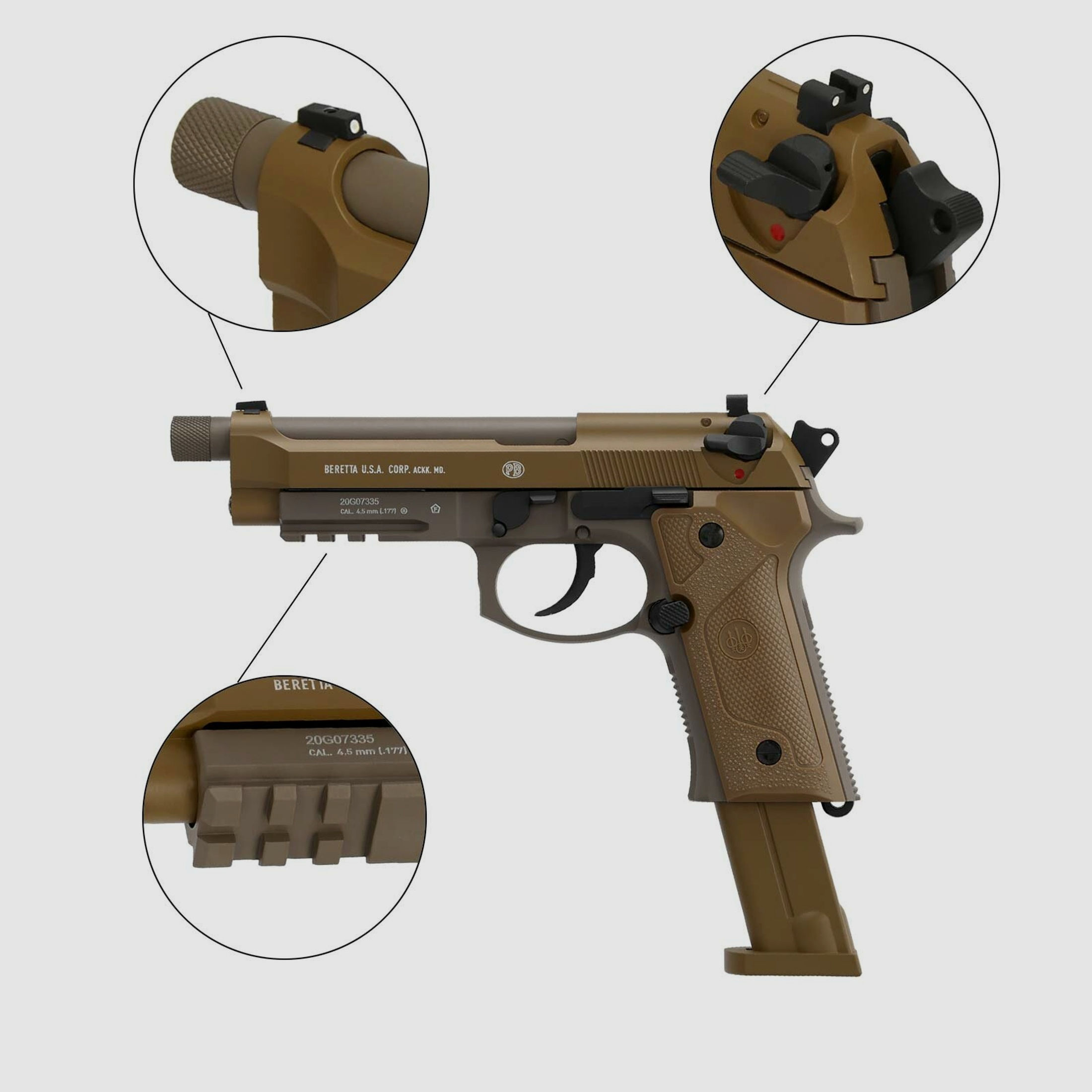 Luftpistolenset Beretta M9A3 FDE 4,5 mm Stahl BB Co2-Pistole Vollmetall Blow Back (P18)