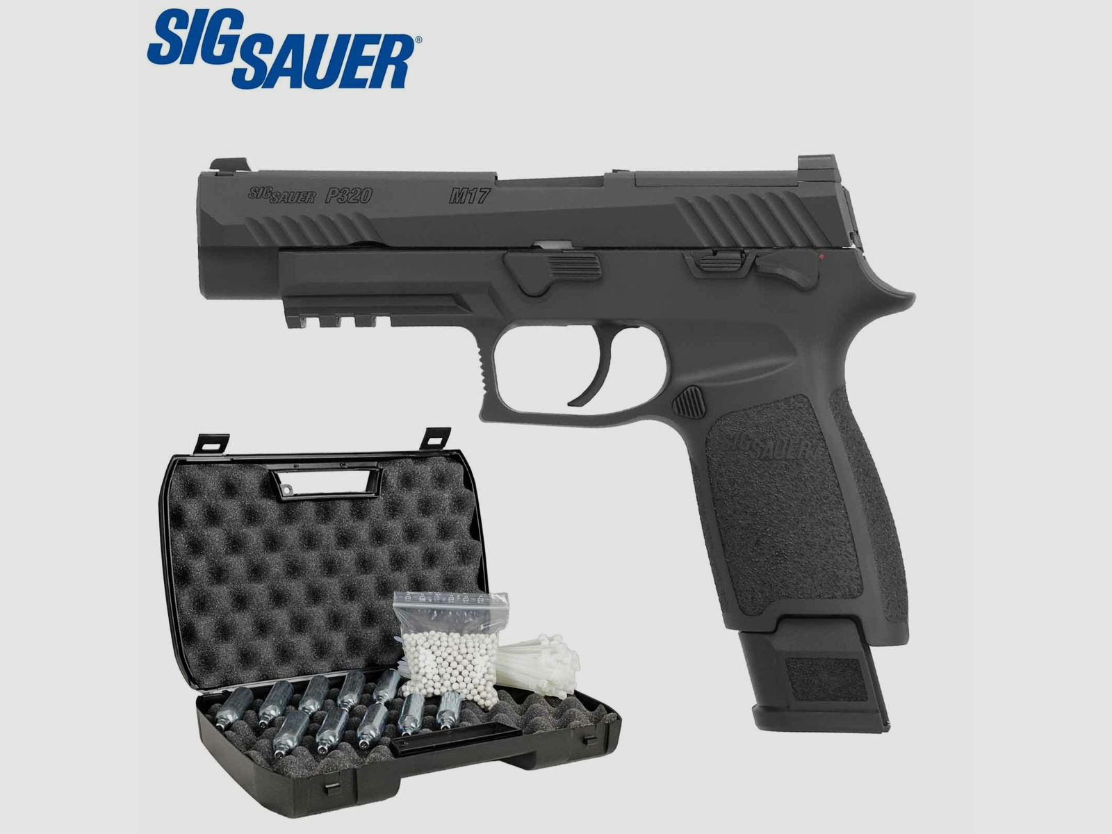 Komplettset Sig Sauer ProForce P320 M17 Softair-Co2-Pistole Schwarz Kaliber 6 mm BB Blowback (P18)