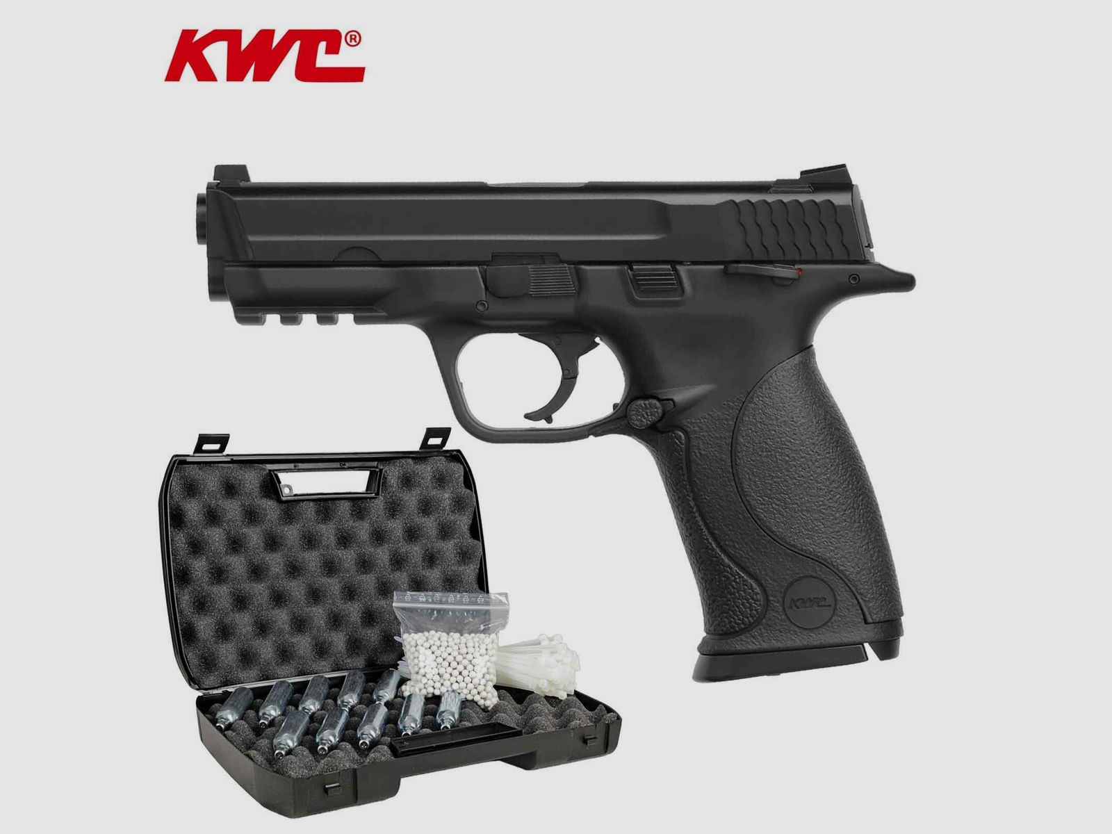 Komplettset KWC M&P 40 Softair-Co2-Pistole Schwarz Kaliber 6 mm BB Blowback (P18)