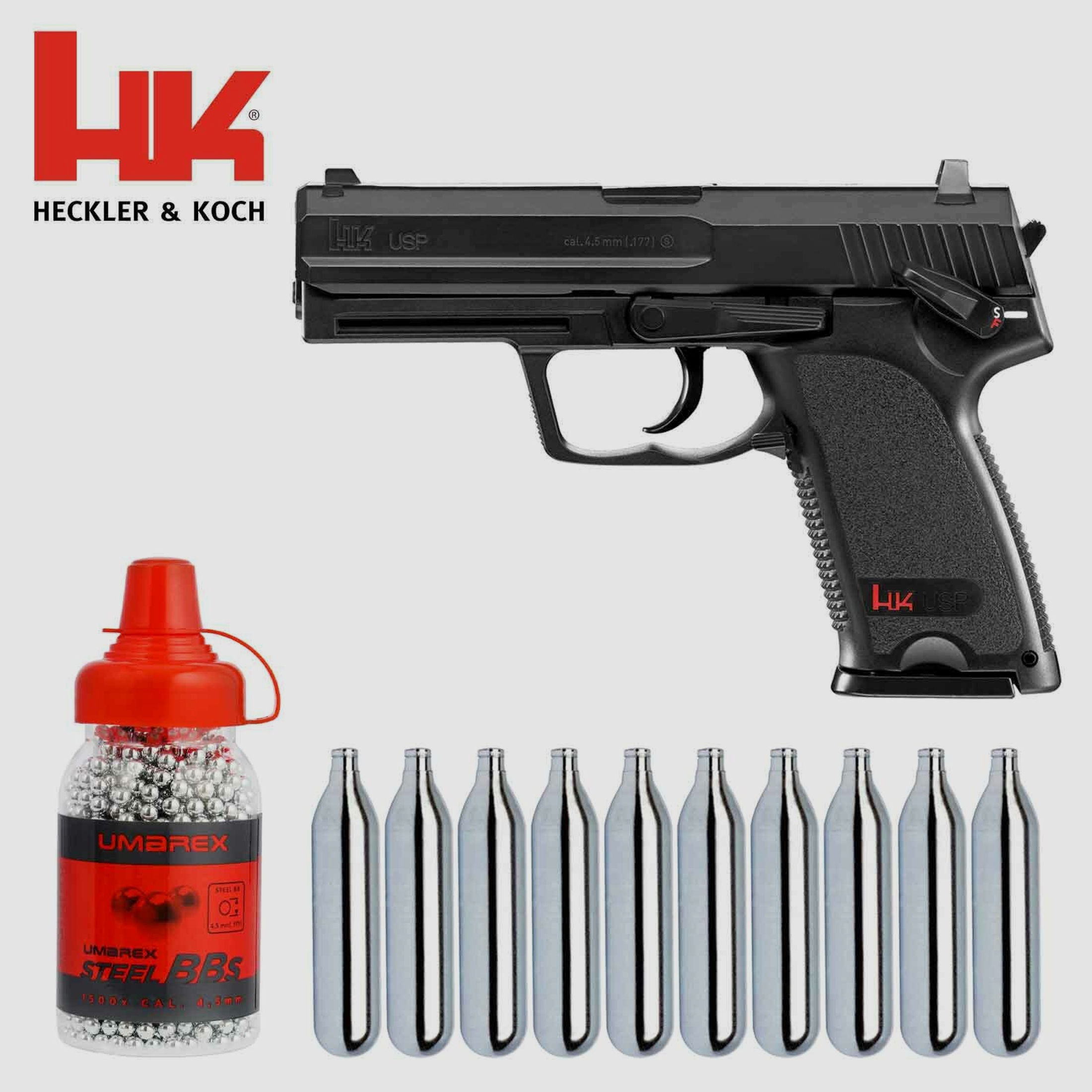 Luftpistolenset Heckler & Koch USP 4,5 mm BB (P18) Co2-Pistole
