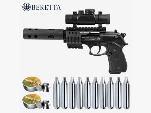 Luftpistolenset Beretta 92 FS XX-Treme 4,5 mm Diabolo brüniert Co2-Pistole (P18)