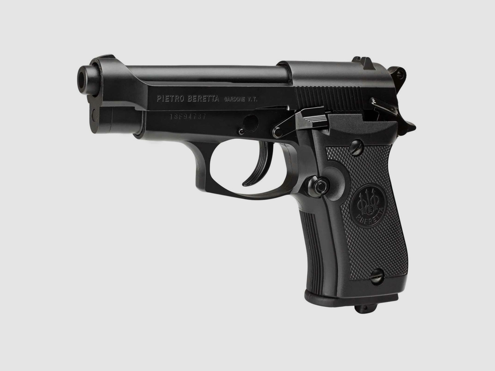 Luftpistolenset Beretta M84 FS 4,5 mm BB Co2-Pistole Blowback Vollmetall (P18) + 10 Co2-Kapseln + 1500 Stahl-BB's 4komma5