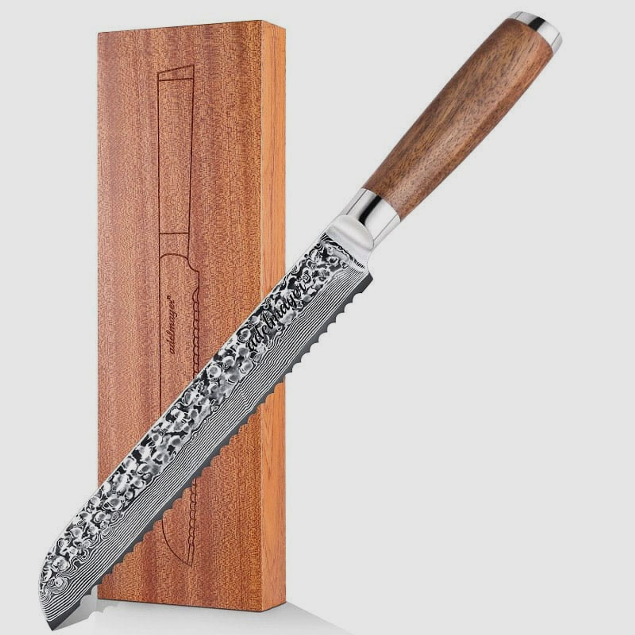 adelmayer® Damast Brotmesser 18cm mit Walnussgriff