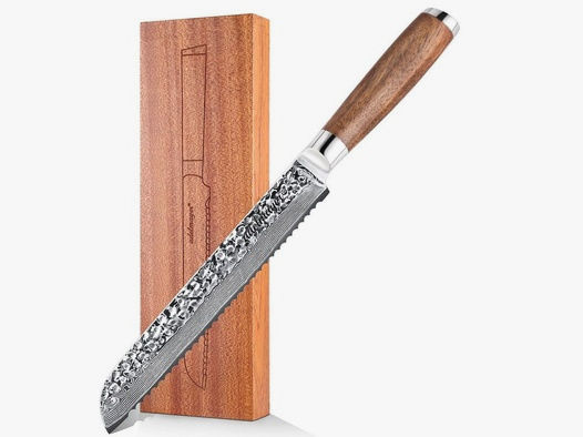 adelmayer® Damast Brotmesser 18cm mit Walnussgriff