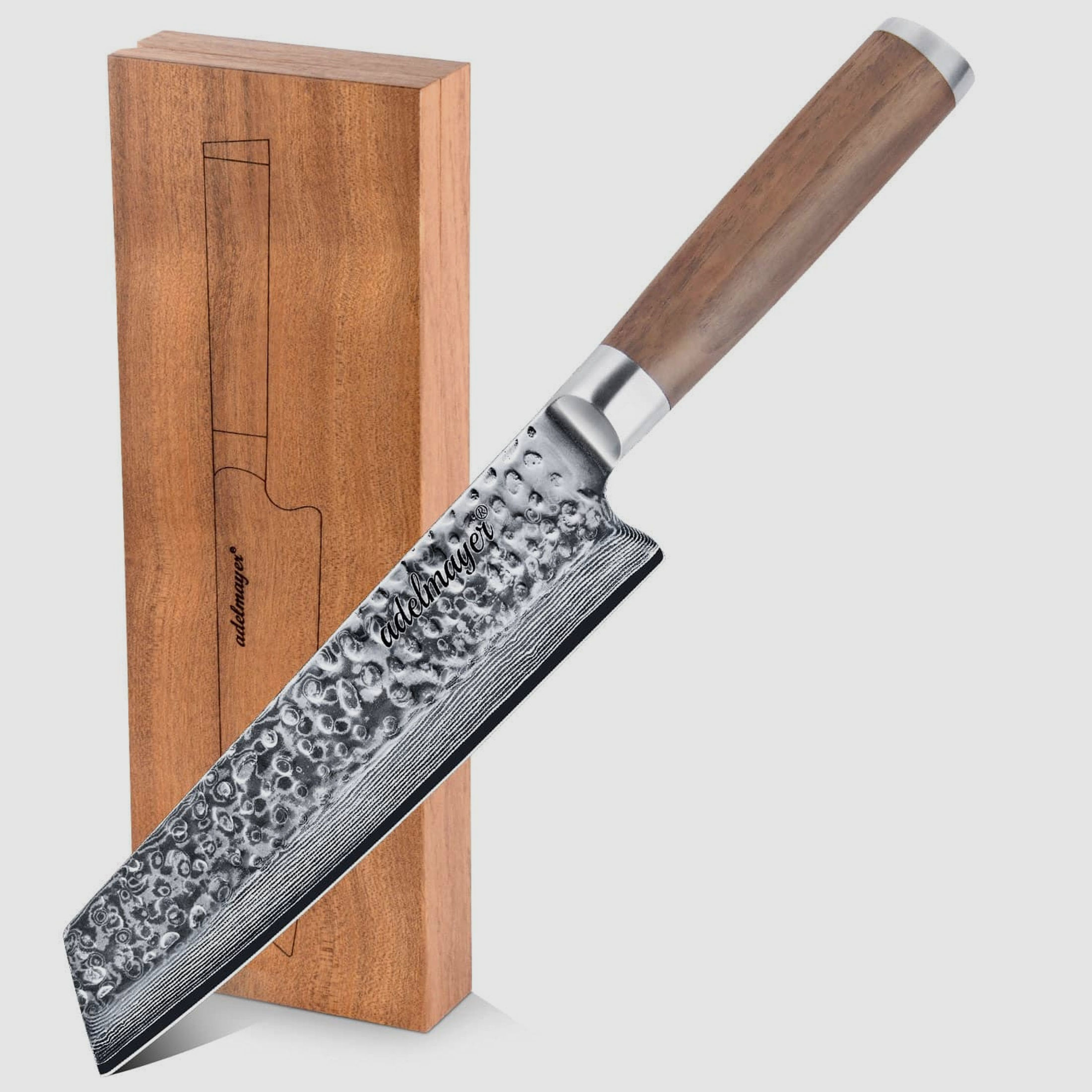 adelmayer® Damast Kiritsukemesser 18 cm handgeschliffen und mit Walnussgriff