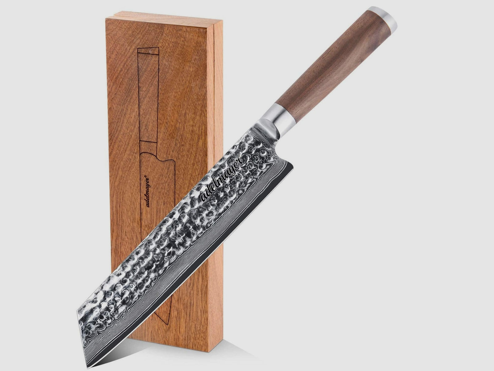 adelmayer® Damast Kiritsukemesser 21,2 cm handgeschliffen und mit Walnussgriff
