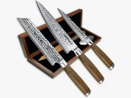 adelmayer® Damastmesser Set OSAKA - 3-teiliges Messerset aus japanischem Damast-Stahl: Kiritsuke Messer, Küchenmesser, Allzweckmesser